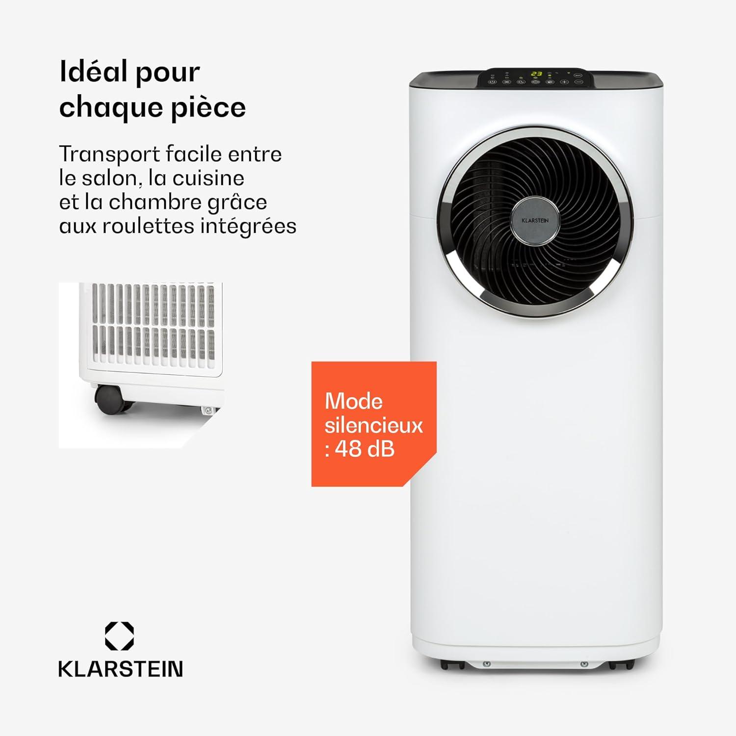 image:imageKlarstein Climatiseur Mobile Silencieux Smart Climatisation Portable 5 en 1 Mini Clim Purificateur et Elimination Odeurs Dshumidificateur dAir Mode Nuit Faible Conso 12K BTU ClimatiseursBlanc