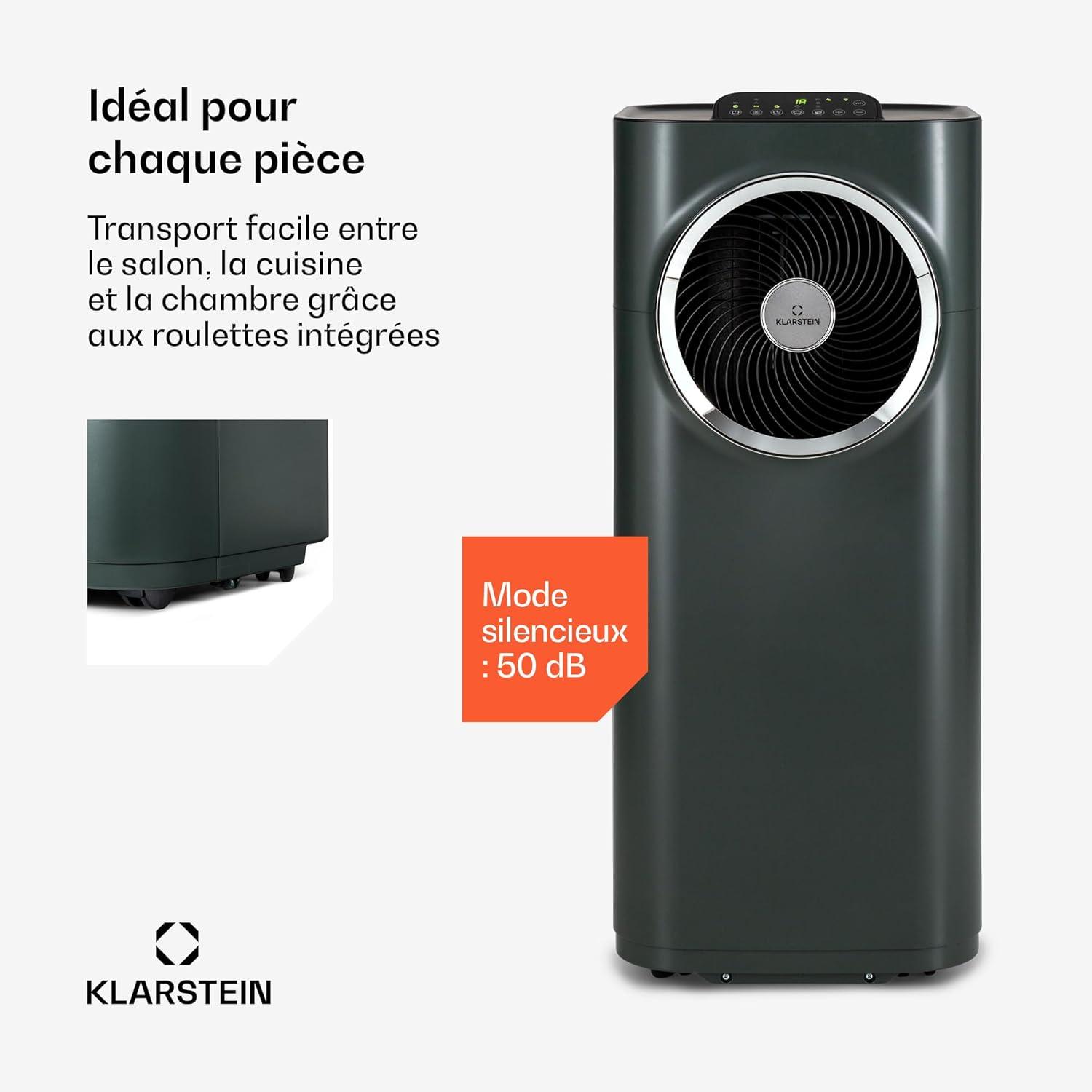 image:imageKlarstein Climatiseur Mobile Silencieux Smart Climatisation Portable 5 en 1 Mini Clim Purificateur et Elimination Odeurs Dshumidificateur dAir Mode Nuit Faible Conso 12K BTU ClimatiseursAnthracite
