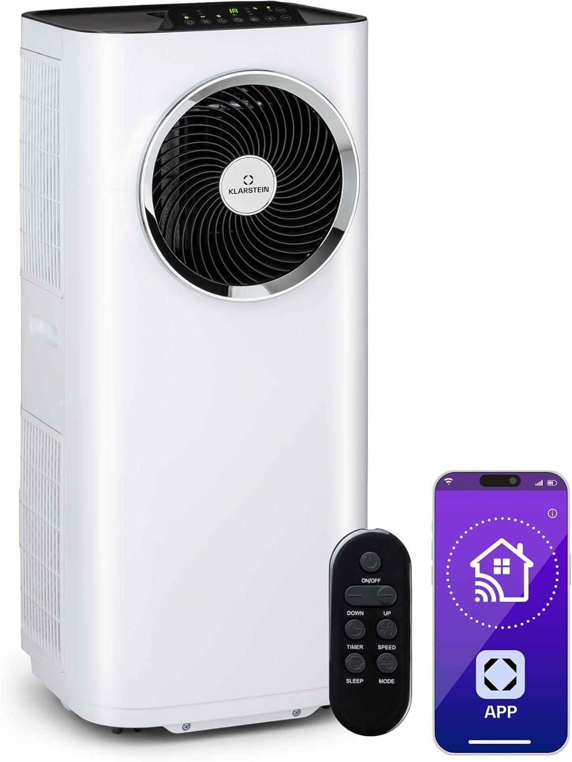 image:imageKlarstein Climatiseur Mobile Silencieux Smart Climatisation Portable 5 en 1 Mini Clim Purificateur et Elimination Odeurs Dshumidificateur dAir Mode Nuit Faible Conso 12K BTU ClimatiseursBlanc