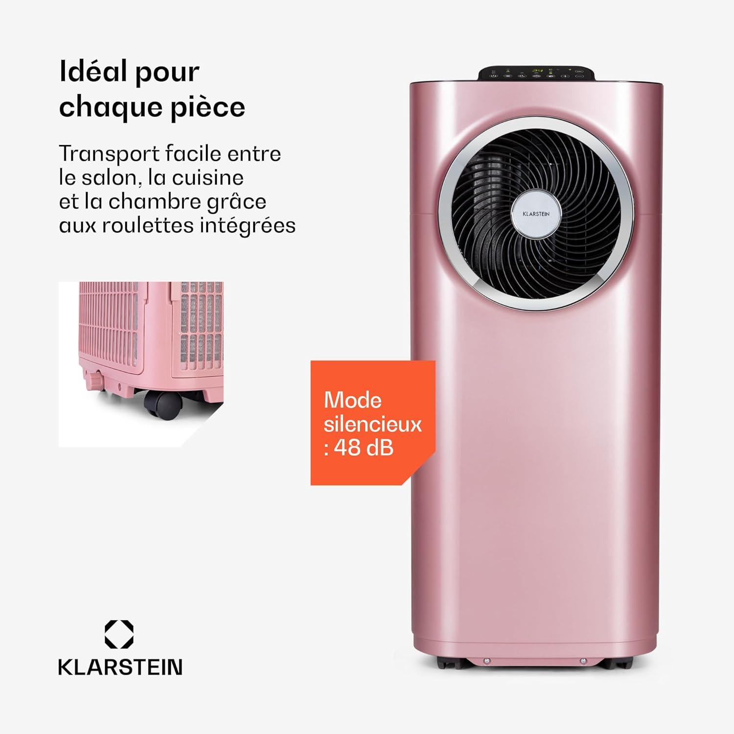 image:imageKlarstein Climatiseur Mobile Silencieux Smart Climatisation Portable 5 en 1 Mini Clim Purificateur et Elimination Odeurs Dshumidificateur dAir Mode Nuit Faible Conso 12K BTU ClimatiseursRose Dor