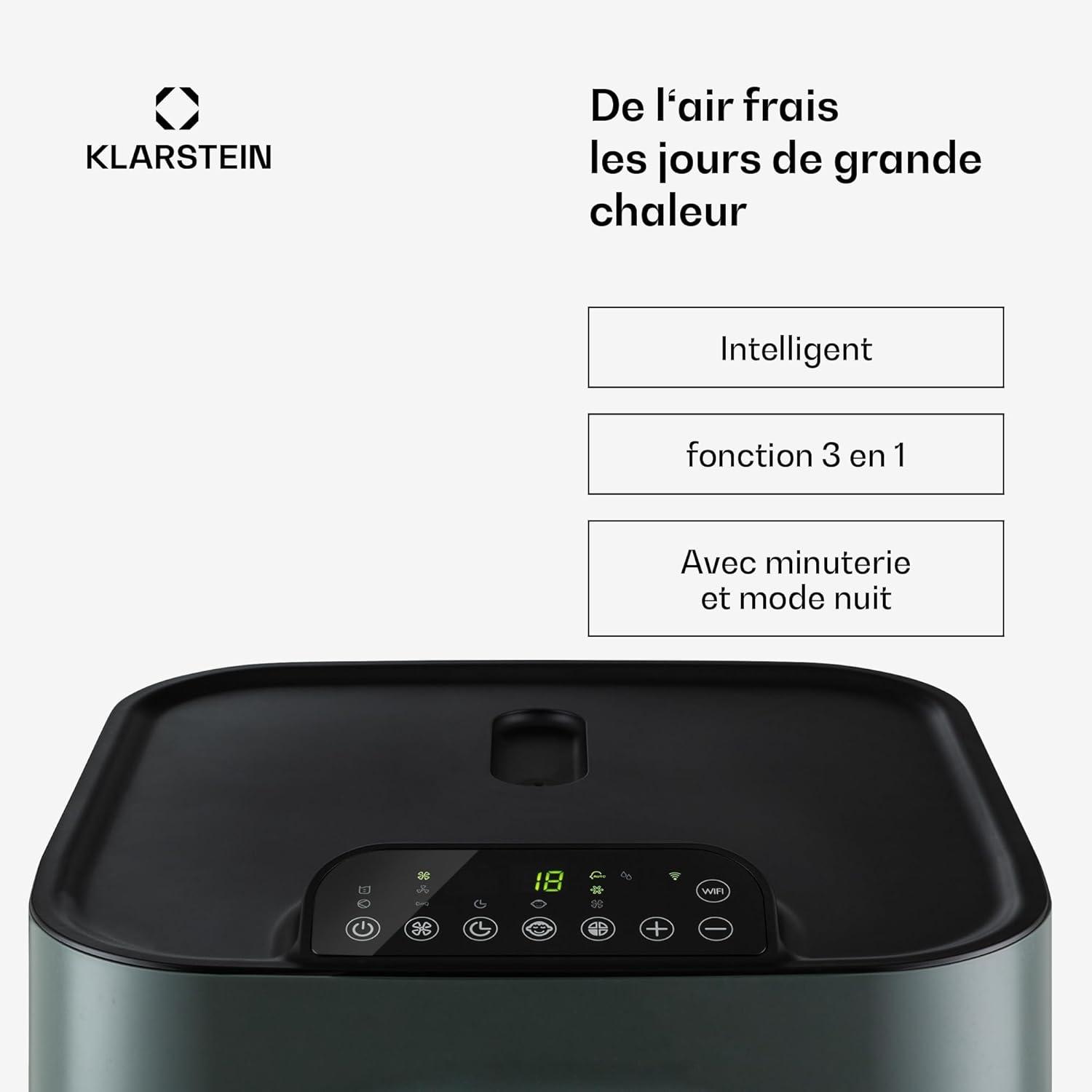 image:imageKlarstein Climatiseur Mobile Silencieux Smart Climatisation Portable 5 en 1 Mini Clim Purificateur et Elimination Odeurs Dshumidificateur dAir Mode Nuit Faible Conso 12K BTU ClimatiseursAnthracite
