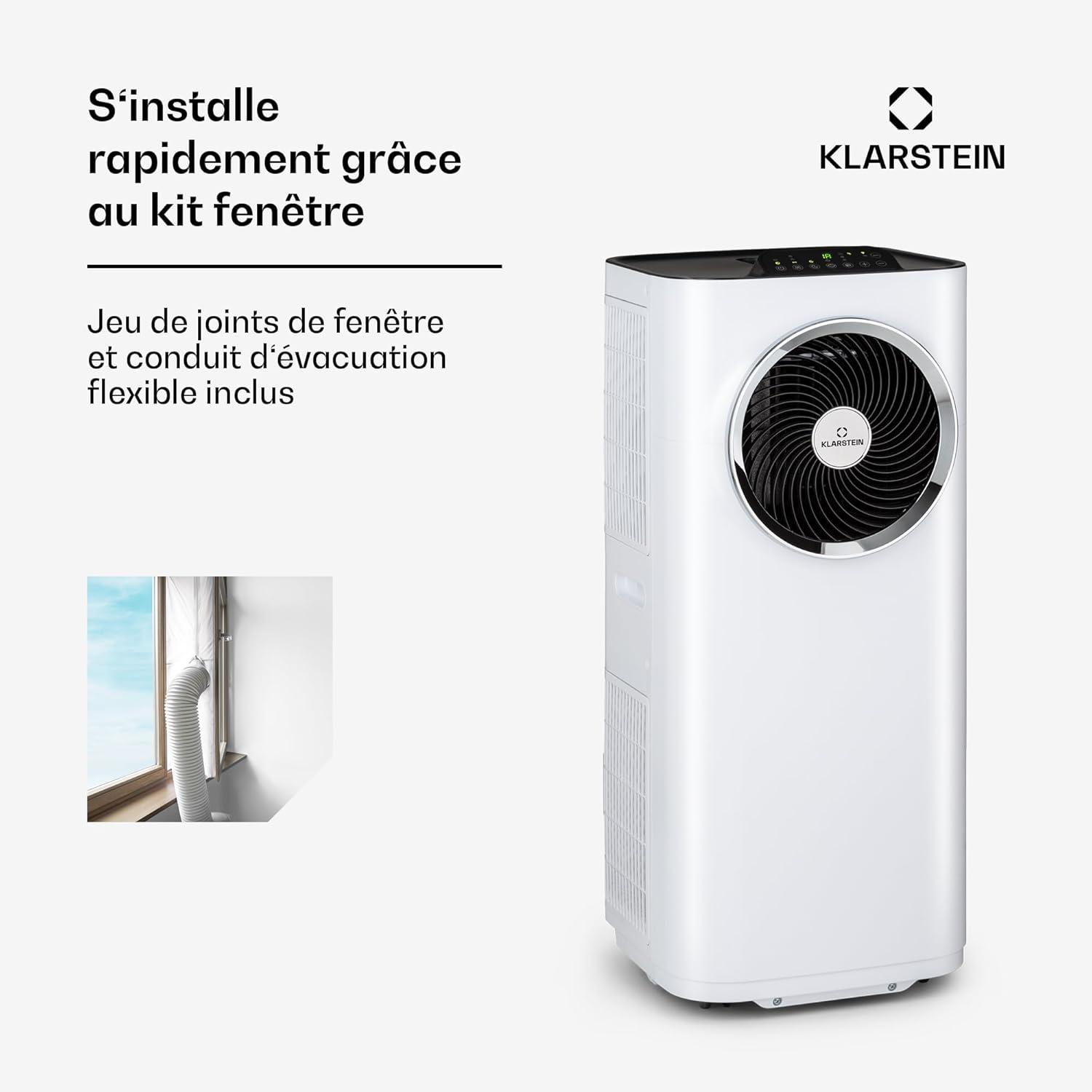 image:imageKlarstein Climatiseur Mobile Silencieux Smart Climatisation Portable 5 en 1 Mini Clim Purificateur et Elimination Odeurs Dshumidificateur dAir Mode Nuit Faible Conso 12K BTU ClimatiseursBlanc