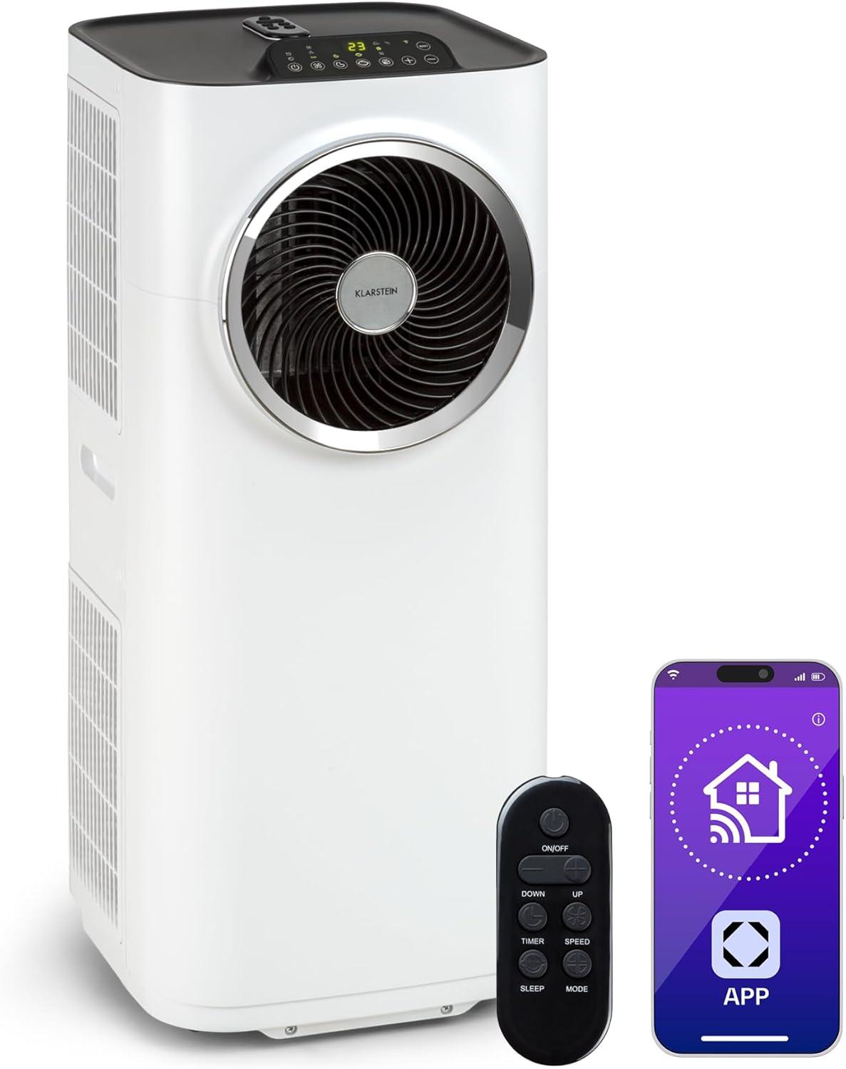 image:imageKlarstein Climatiseur Mobile Silencieux Smart Climatisation Portable 5 en 1 Mini Clim Purificateur et Elimination Odeurs Dshumidificateur dAir Mode Nuit Faible Conso 12K BTU ClimatiseursBlanc