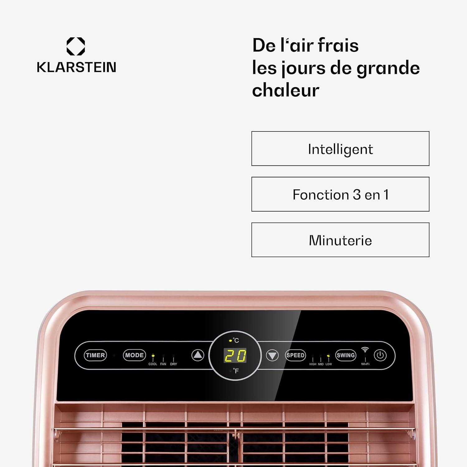 image:imageKlarstein Climatiseur Mobile Silencieux Smart Climatiseur 4 en 1 Mode Nuit Dshumidificateur Ventilateur Mini Climatisation Faible Conso Evacuation Clim Portable 12000 BTU ClimatiseursRose
