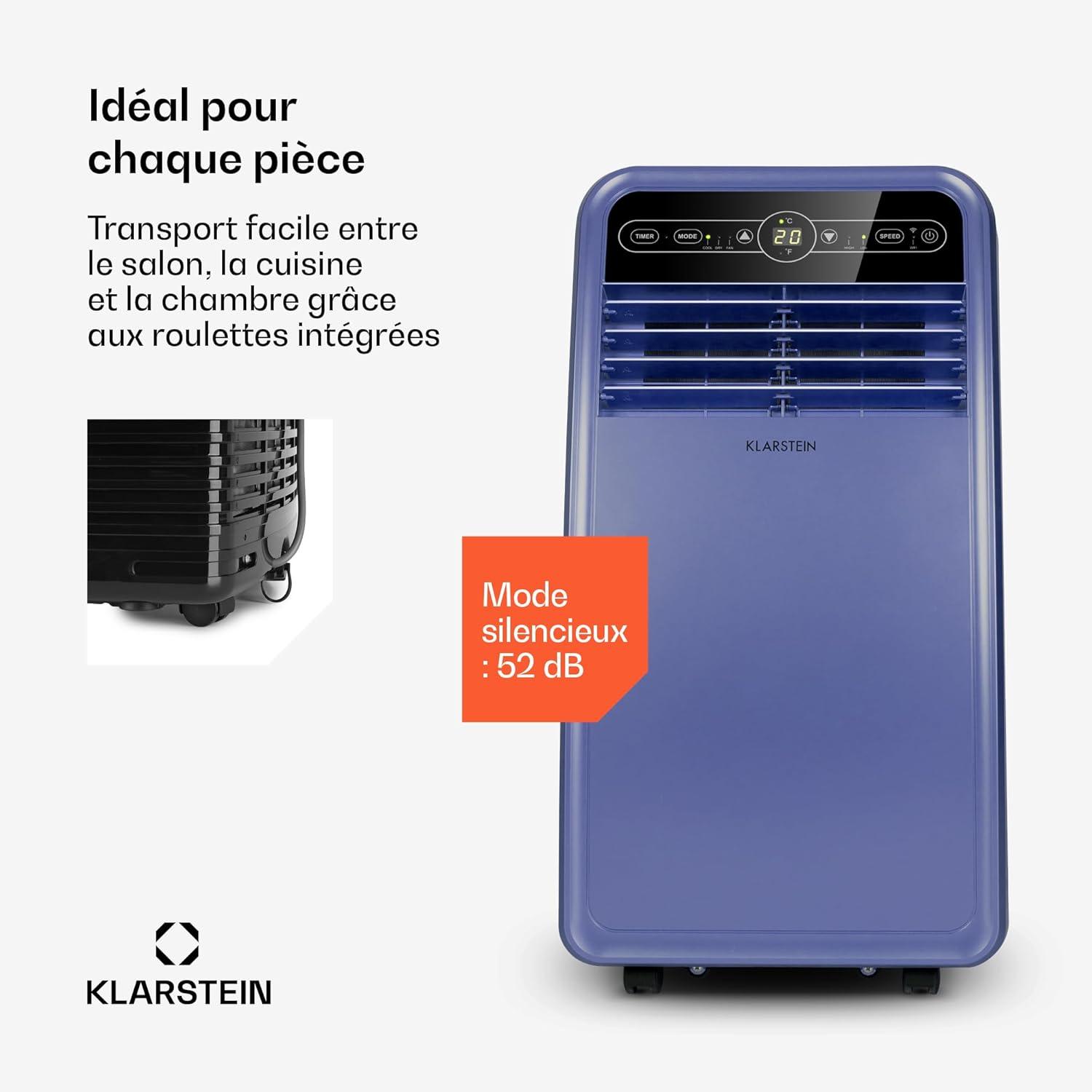 image:imageKlarstein Climatiseur Mobile Silencieux Smart Climatiseur 4 en 1 Mode Nuit Dshumidificateur Ventilateur Mini Climatisation Faible Conso Evacuation Clim Portable 12000 BTU ClimatiseursBleu