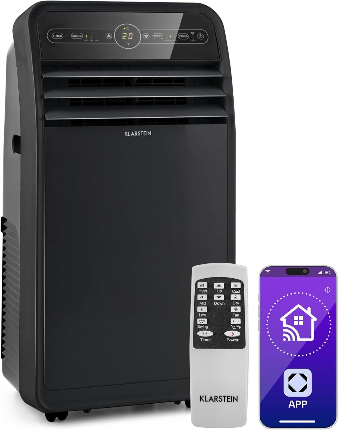 image:imageKlarstein Climatiseur Mobile Silencieux Smart Climatiseur 4 en 1 Mode Nuit Dshumidificateur Ventilateur Mini Climatisation Faible Conso Evacuation Clim Portable 12000 BTU ClimatiseursNoir
