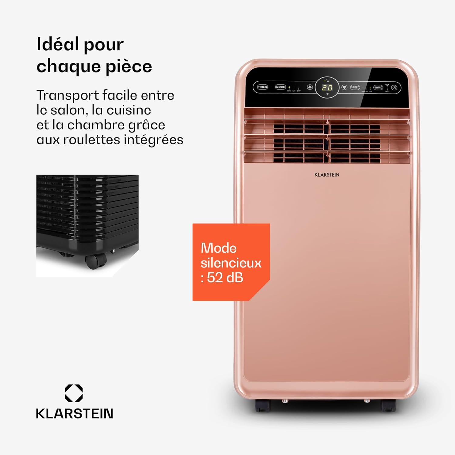 image:imageKlarstein Climatiseur Mobile Silencieux Smart Climatiseur 4 en 1 Mode Nuit Dshumidificateur Ventilateur Mini Climatisation Faible Conso Evacuation Clim Portable 12000 BTU ClimatiseursRose