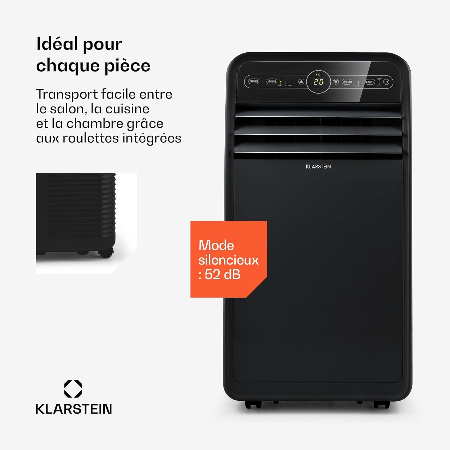 image:imageKlarstein Climatiseur Mobile Silencieux Smart Climatiseur 4 en 1 Mode Nuit Dshumidificateur Ventilateur Mini Climatisation Faible Conso Evacuation Clim Portable 12000 BTU ClimatiseursNoir