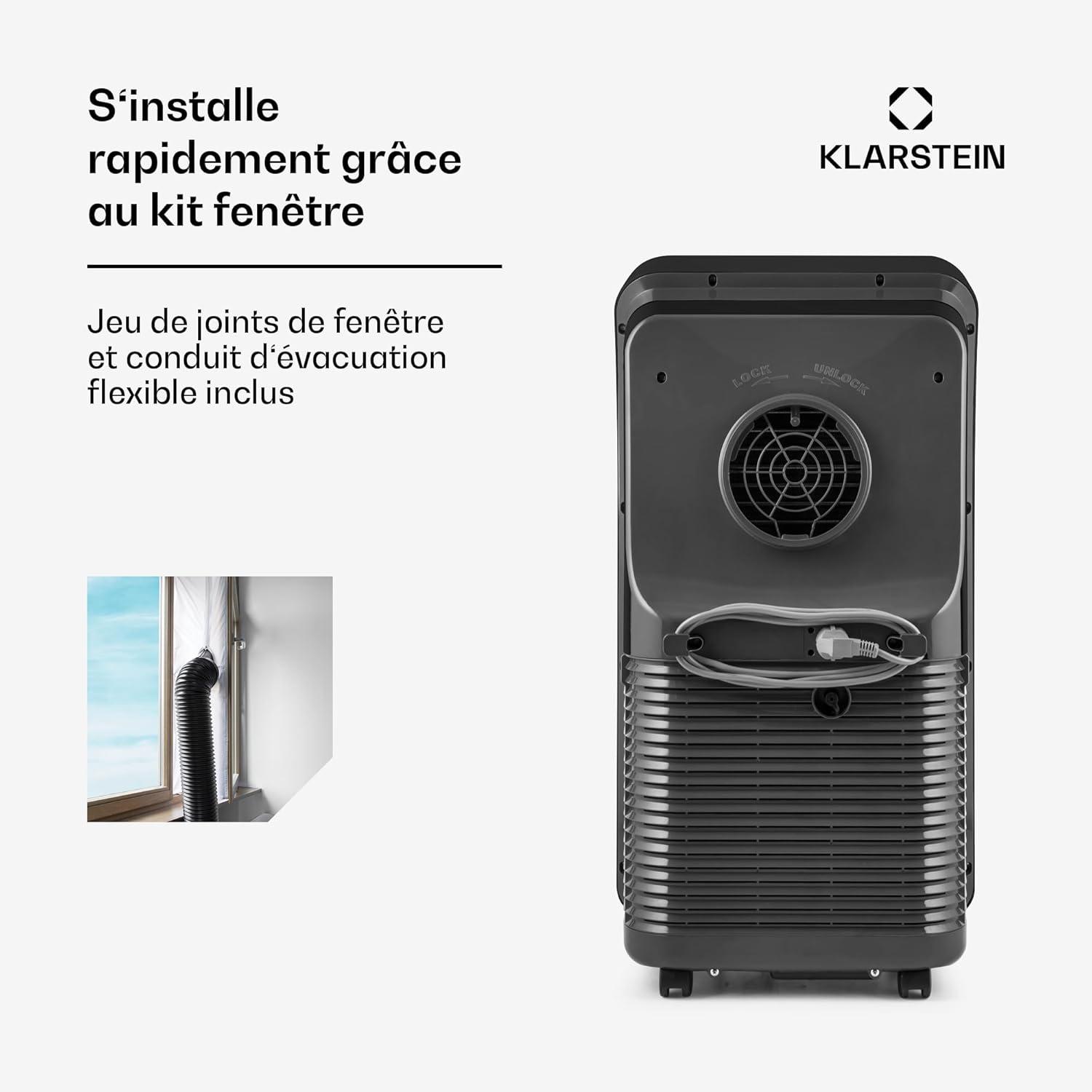 image:imageKlarstein Climatiseur Mobile Silencieux Smart Climatiseur 4 en 1 Mode Nuit Dshumidificateur Ventilateur Mini Climatisation Faible Conso Evacuation Clim Portable 12000 BTU ClimatiseursNoir