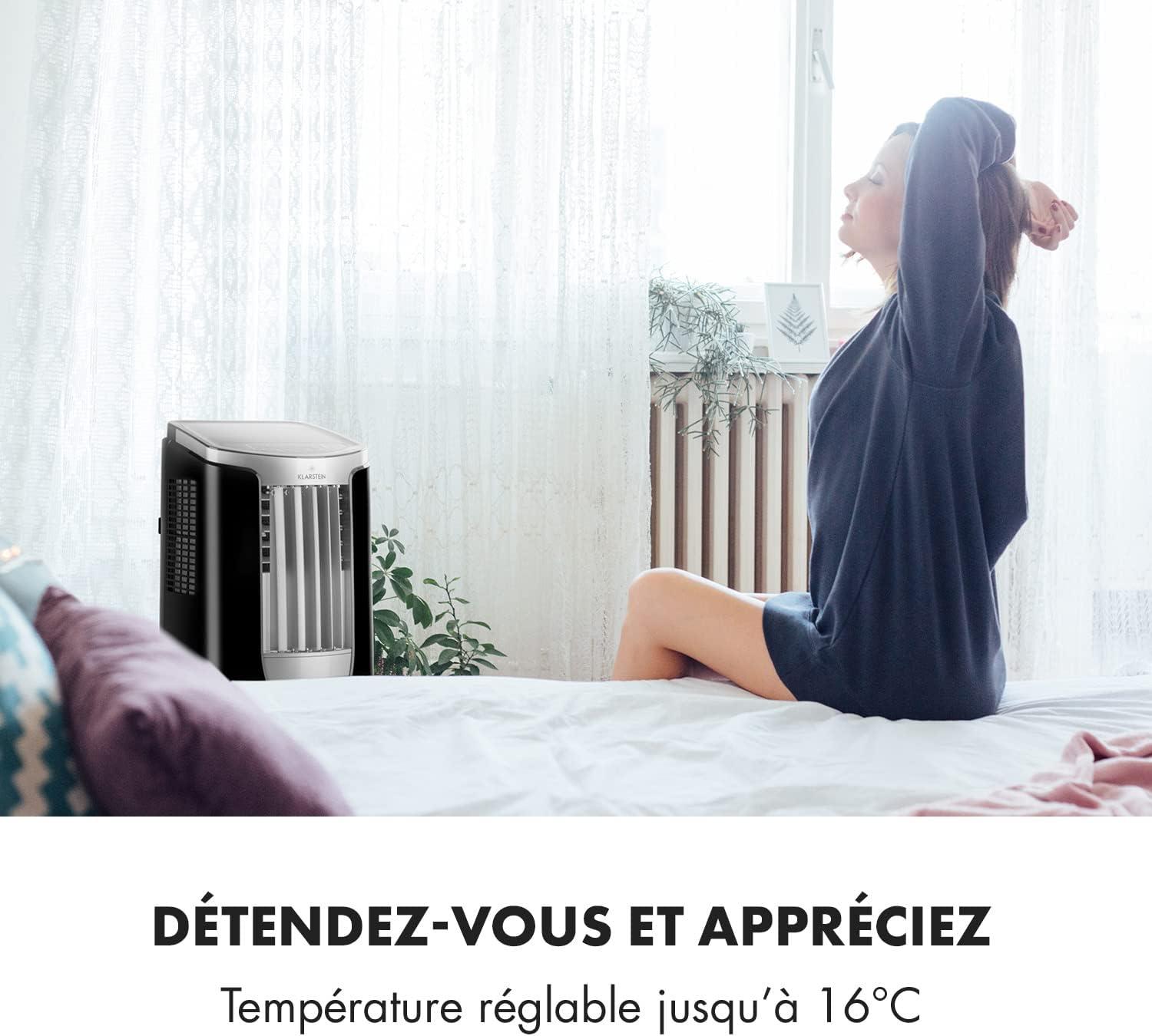 image:imageKlarstein Mini Climatiseur Mobile Silencieux 3 en 1 Mode Nuit Dshumidificateur Ventilateur Faible Conso Evacuation Clim Portable Puissant 10000 BTUNoirArgent