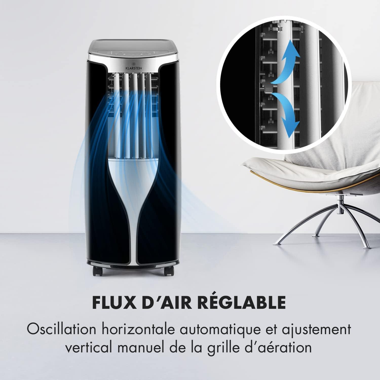 image:imageKlarstein Mini Climatiseur Mobile Silencieux 3 en 1 Mode Nuit Dshumidificateur Ventilateur Faible Conso Evacuation Clim Portable Puissant 10000 BTUNoirArgent
