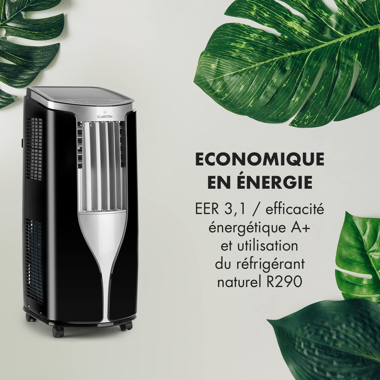 image:imageKlarstein Mini Climatiseur Mobile Silencieux 3 en 1 Mode Nuit Dshumidificateur Ventilateur Faible Conso Evacuation Clim Portable Puissant 10000 BTUNoirArgent