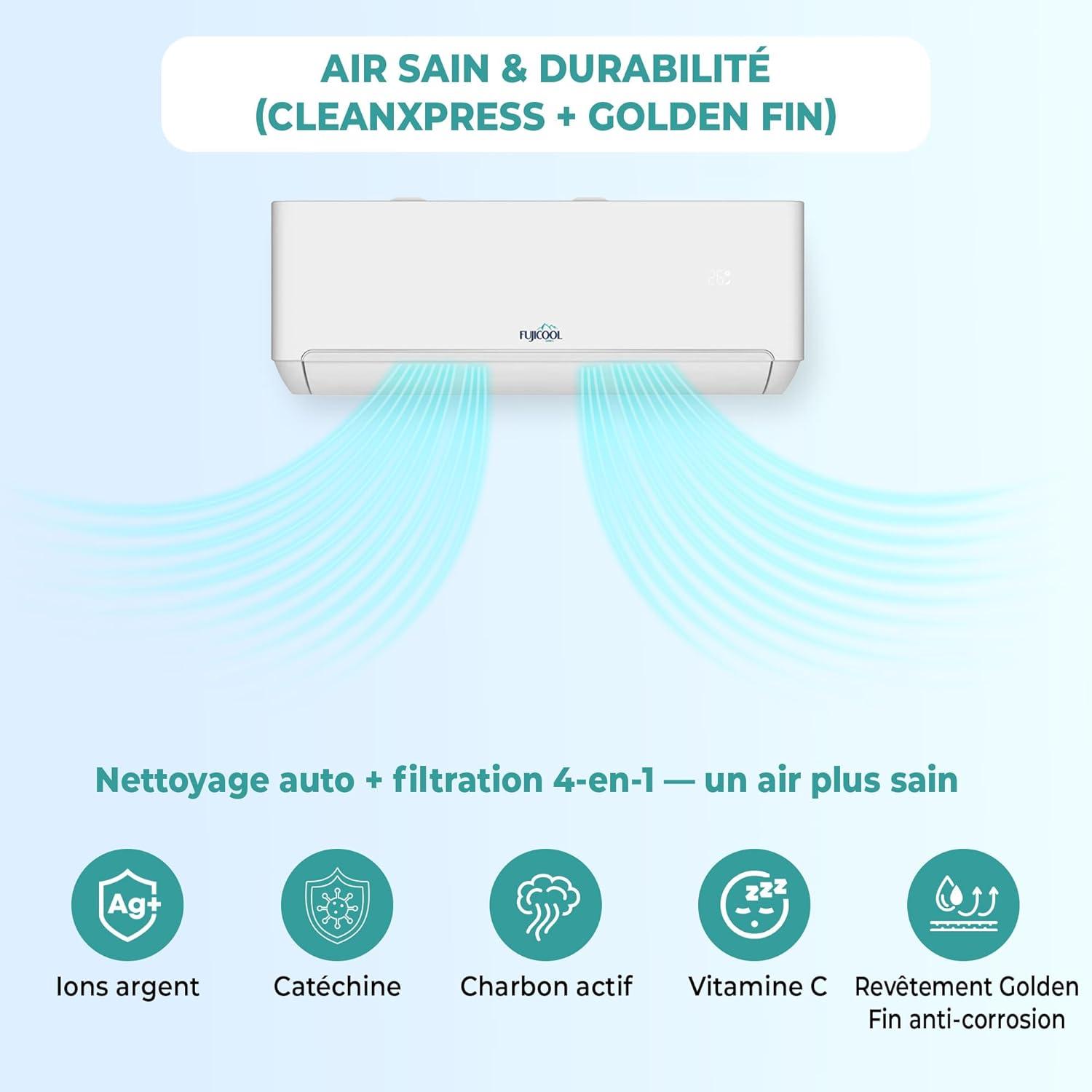 image:imageTPRO Climatiseur rversible Split Inverter WiFi 12000 BTU ultra silencieux 19 dB R32 FreeMatch Autoclean IFEEL A refroidissement A chauffage TUYA
