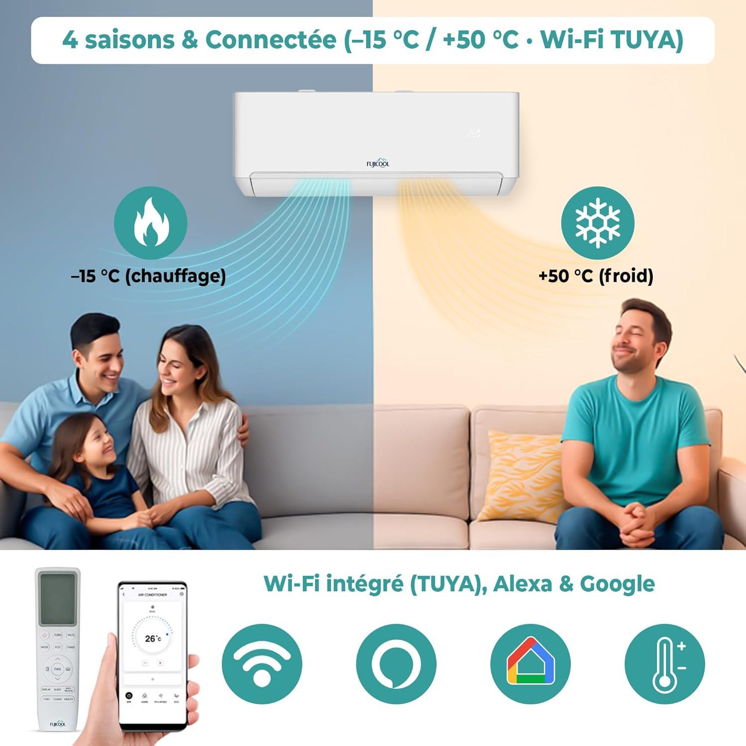 image:imageTPRO Climatiseur rversible Split Inverter WiFi 12000 BTU ultra silencieux 19 dB R32 FreeMatch Autoclean IFEEL A refroidissement A chauffage TUYA