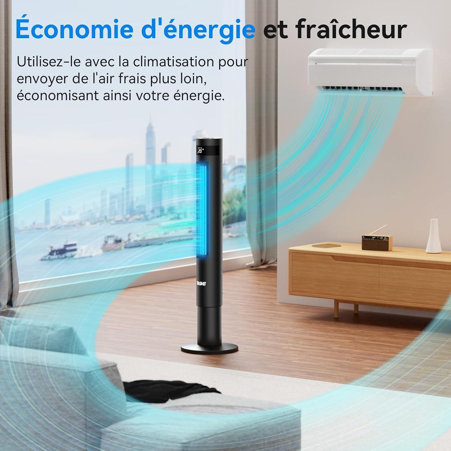 image:imageYASHE 43 Colonne Ventilateur Ventilateur Colonne Silencieux 28dB Ventilateur Climatiseur Oscillant 85 avec Ventilateur Tour avec tlcommande Minuterie 12h 3 Vitesses 3 Modes de Vent