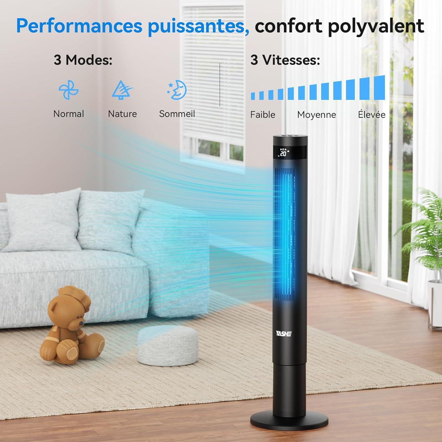 image:imageYASHE 43 Colonne Ventilateur Ventilateur Colonne Silencieux 28dB Ventilateur Climatiseur Oscillant 85 avec Ventilateur Tour avec tlcommande Minuterie 12h 3 Vitesses 3 Modes de Vent