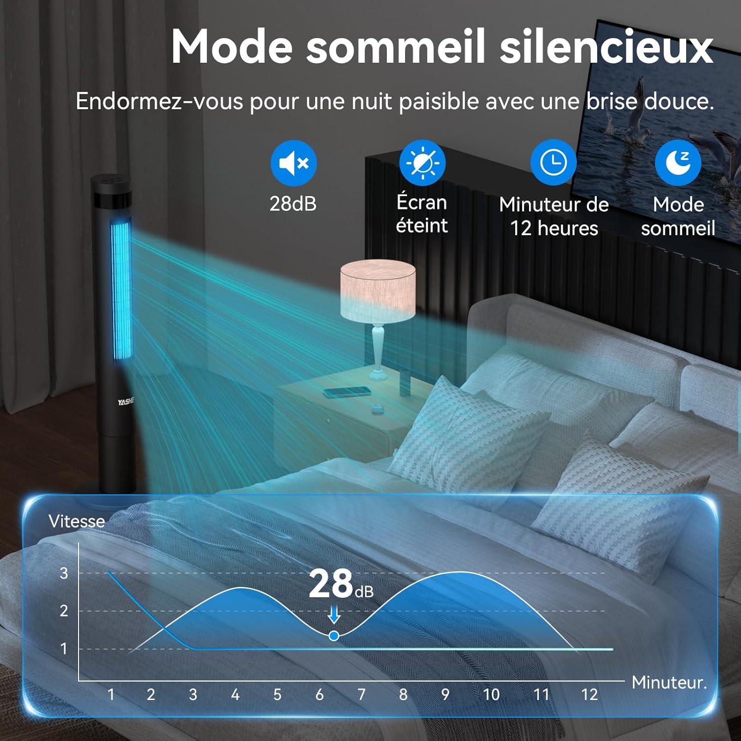 image:imageYASHE 43 Colonne Ventilateur Ventilateur Colonne Silencieux 28dB Ventilateur Climatiseur Oscillant 85 avec Ventilateur Tour avec tlcommande Minuterie 12h 3 Vitesses 3 Modes de Vent