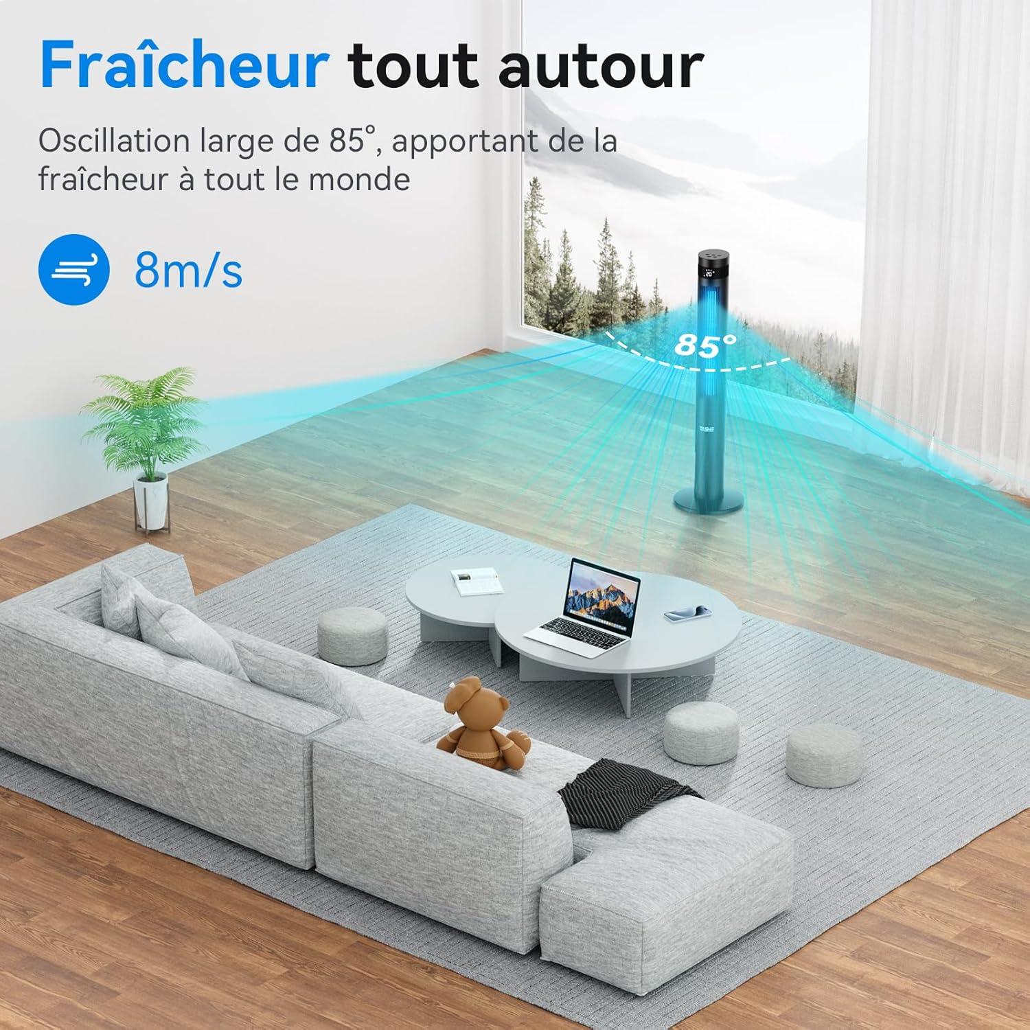 image:imageYASHE 43 Colonne Ventilateur Ventilateur Colonne Silencieux 28dB Ventilateur Climatiseur Oscillant 85 avec Ventilateur Tour avec tlcommande Minuterie 12h 3 Vitesses 3 Modes de Vent