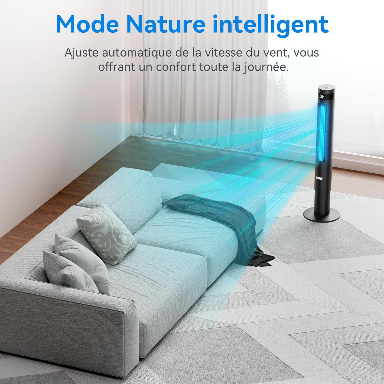 image:imageYASHE 43 Colonne Ventilateur Ventilateur Colonne Silencieux 28dB Ventilateur Climatiseur Oscillant 85 avec Ventilateur Tour avec tlcommande Minuterie 12h 3 Vitesses 3 Modes de Vent