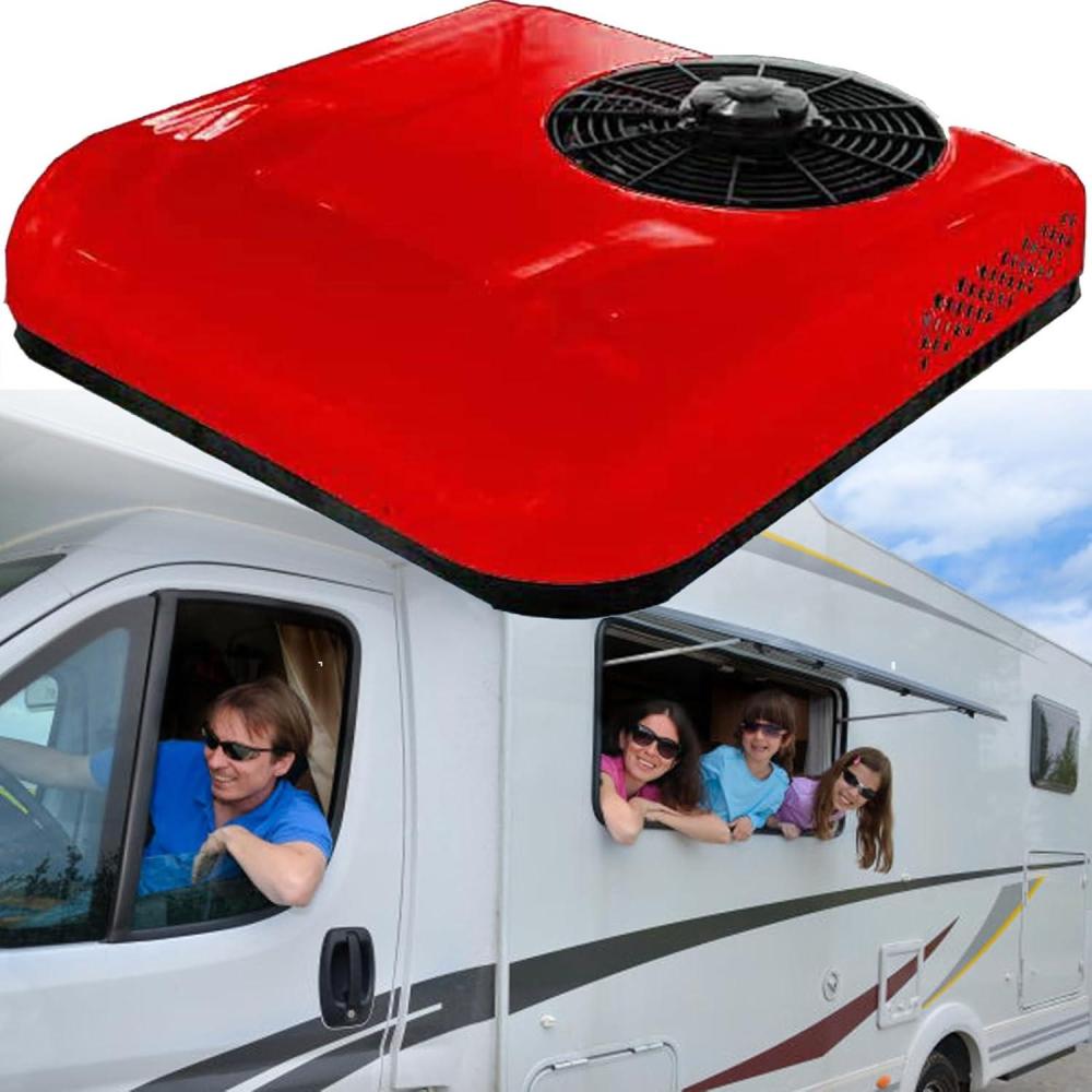 image:imageDC RV Climatiseur 2 en 1 Toit avec Refroidissement et Chauffage Climatiseur Stationnement lectrique CampingCar Systme Climatisation pour Voiture RV Camion Camper White12VRed