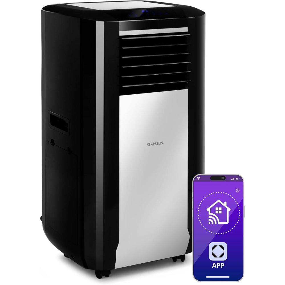 image:imageKlarstein Climatiseur Mobile Silencieux Intelligent Mini Climatiseur 5 en 1 Refroidissement Purificateur Antibactrien Elimination des Odeurs Mode Nuit Dshumidificateur AC 15000 BTU BlancNoir