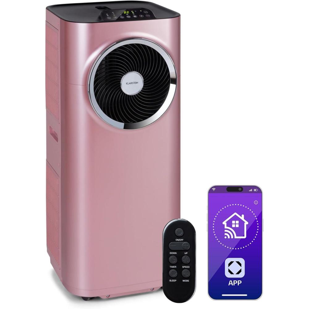 image:imageKlarstein Climatiseur Mobile Silencieux Smart Climatisation Portable 5 en 1 Mini Clim Purificateur et Elimination Odeurs Dshumidificateur dAir Mode Nuit Faible Conso 12K BTU ClimatiseursRose Dor