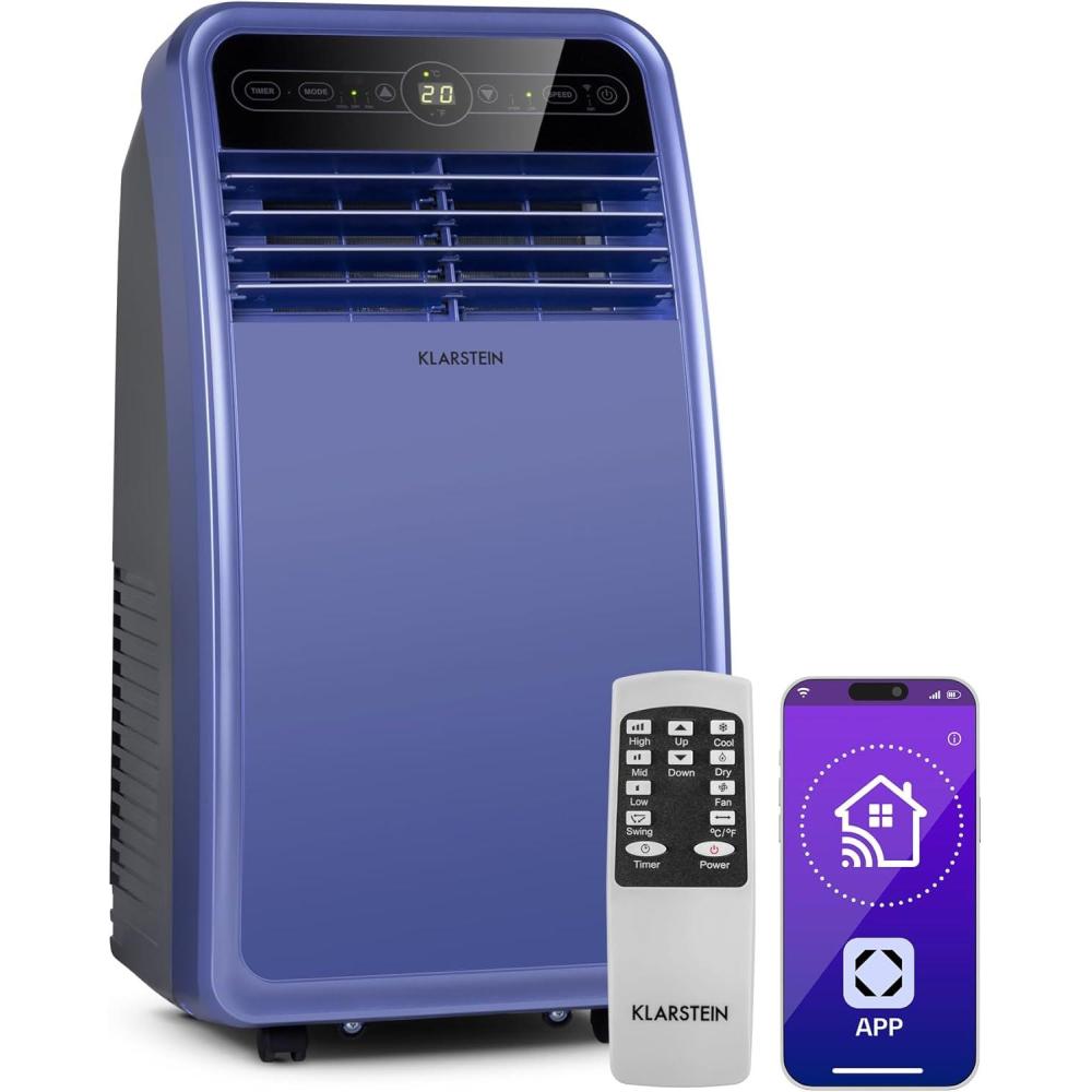 image:imageKlarstein Climatiseur Mobile Silencieux Smart Climatiseur 4 en 1 Mode Nuit Dshumidificateur Ventilateur Mini Climatisation Faible Conso Evacuation Clim Portable 12000 BTU ClimatiseursBleu