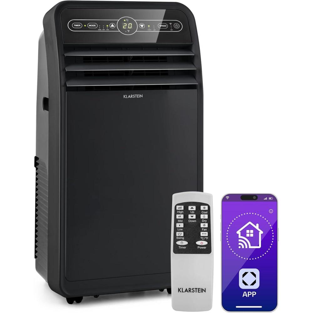 image:imageKlarstein Climatiseur Mobile Silencieux Smart Climatiseur 4 en 1 Mode Nuit Dshumidificateur Ventilateur Mini Climatisation Faible Conso Evacuation Clim Portable 12000 BTU ClimatiseursNoir