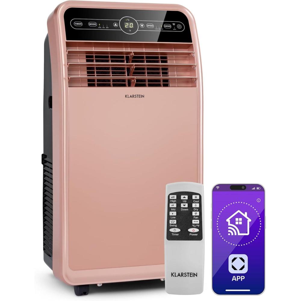 image:imageKlarstein Climatiseur Mobile Silencieux Smart Climatiseur 4 en 1 Mode Nuit Dshumidificateur Ventilateur Mini Climatisation Faible Conso Evacuation Clim Portable 12000 BTU ClimatiseursRose
