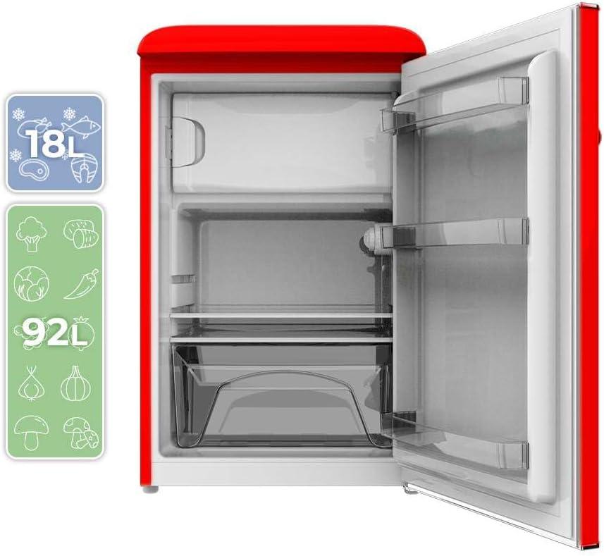 image:imageCecotec Mini Frigo Rfrigrateur Rtro Bolero CoolMarket TT Origin 110 Noir E Mini Frigo Rtro avec une capacit de 110L Classe E Icebox LED intrieur Poigne Chrome Plateaux en VerreRouge