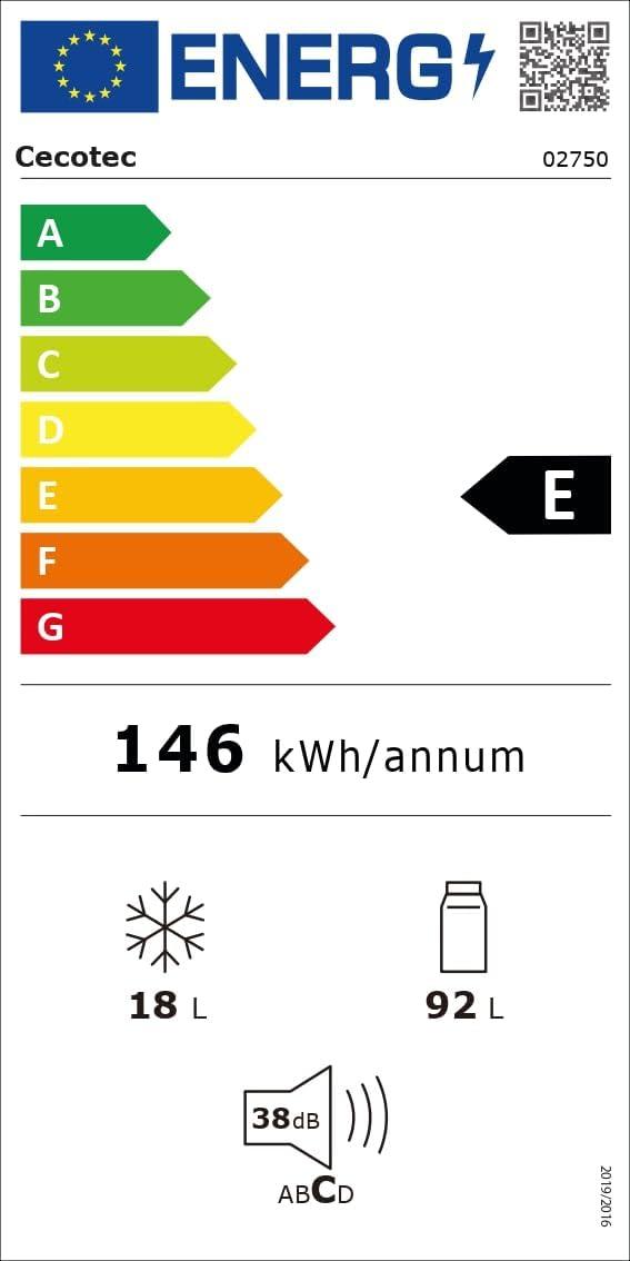 image:imageCecotec Mini Frigo Rfrigrateur Rtro Bolero CoolMarket TT Origin 110 Noir E Mini Frigo Rtro avec une capacit de 110L Classe E Icebox LED intrieur Poigne Chrome Plateaux en VerreVert