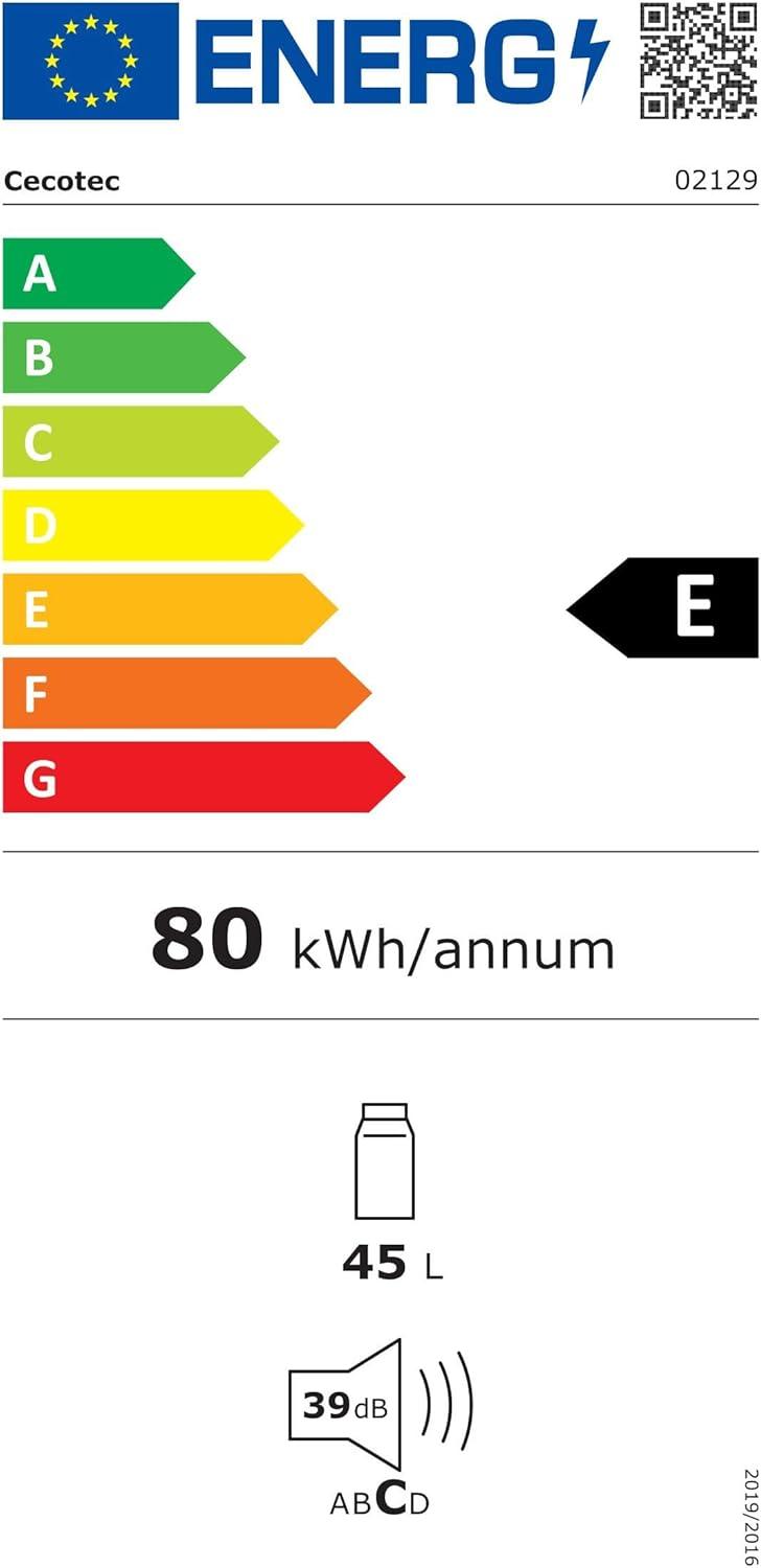 image:imageCecotec Mini Frigo Rfrigrateur Rtro Bolero CoolMarket TT Origin 110 Noir E Mini Frigo Rtro avec une capacit de 110L Classe E Icebox LED intrieur Poigne Chrome Plateaux en VerreBeige