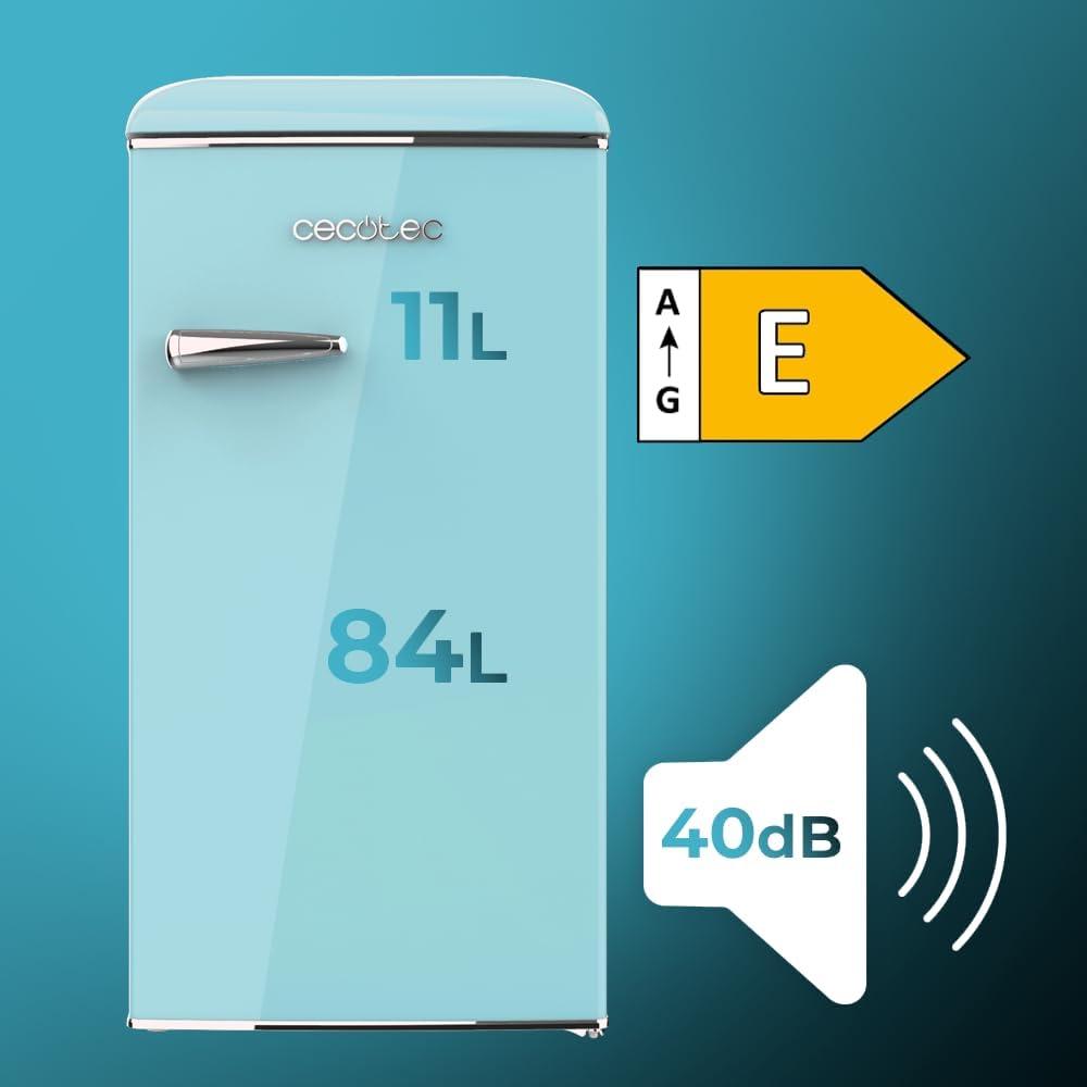 image:imageCecotec Mini Frigo Rfrigrateur Rtro Bolero CoolMarket TT Origin 110 Noir E Mini Frigo Rtro avec une capacit de 110L Classe E Icebox LED intrieur Poigne Chrome Plateaux en VerreBleu