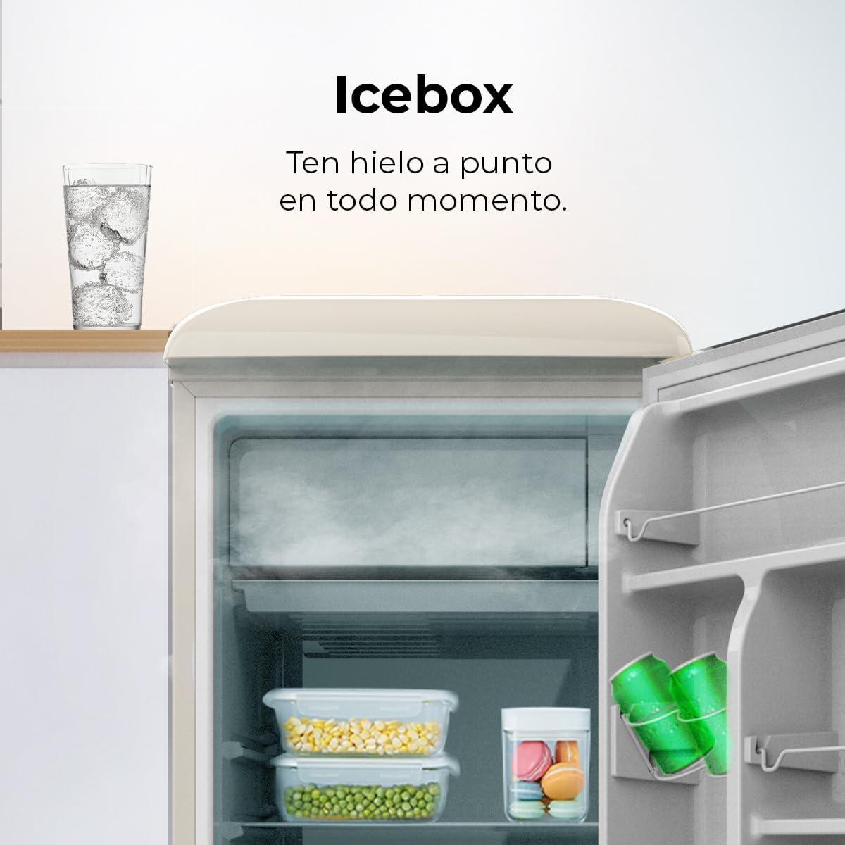 image:imageCecotec Mini Frigo Rfrigrateur Rtro Bolero CoolMarket TT Origin 110 Noir E Mini Frigo Rtro avec une capacit de 110L Classe E Icebox LED intrieur Poigne Chrome Plateaux en VerreBeige