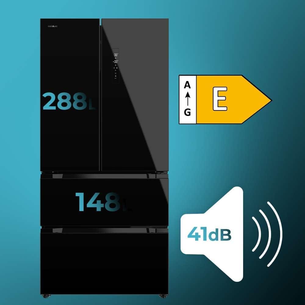 image:imageCecotec Rfrigrateur Double Porte en Inox avec Distributeur dEau de 510 L Bolero CoolMarket FD 510 WD Inox E 183 cm de Hauteur 84 cm de Largeur Moteur Inverter Plus NoFrost TotalBlack Glass