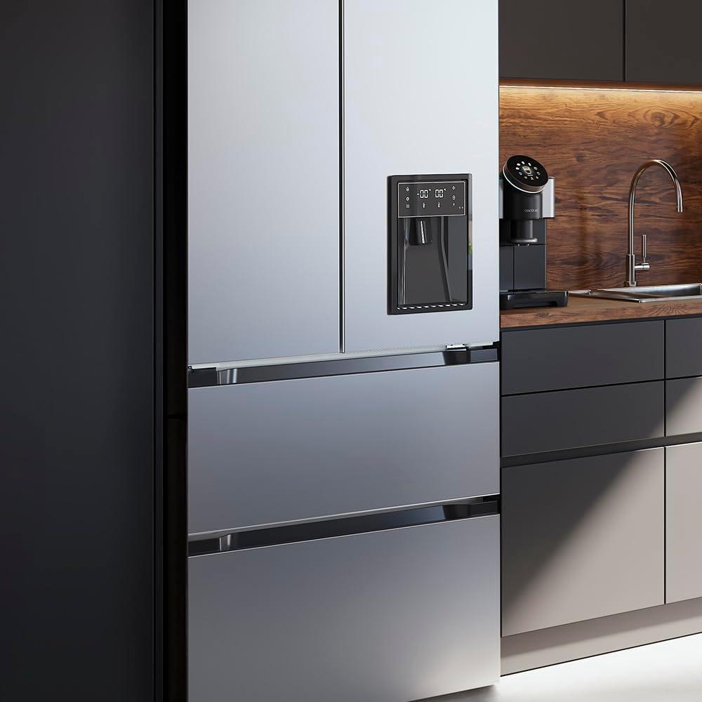 image:imageCecotec Rfrigrateur Double Porte en Inox avec Distributeur dEau de 510 L Bolero CoolMarket FD 510 WD Inox E 183 cm de Hauteur 84 cm de Largeur Moteur Inverter Plus NoFrost TotalInox Distributeur Deau