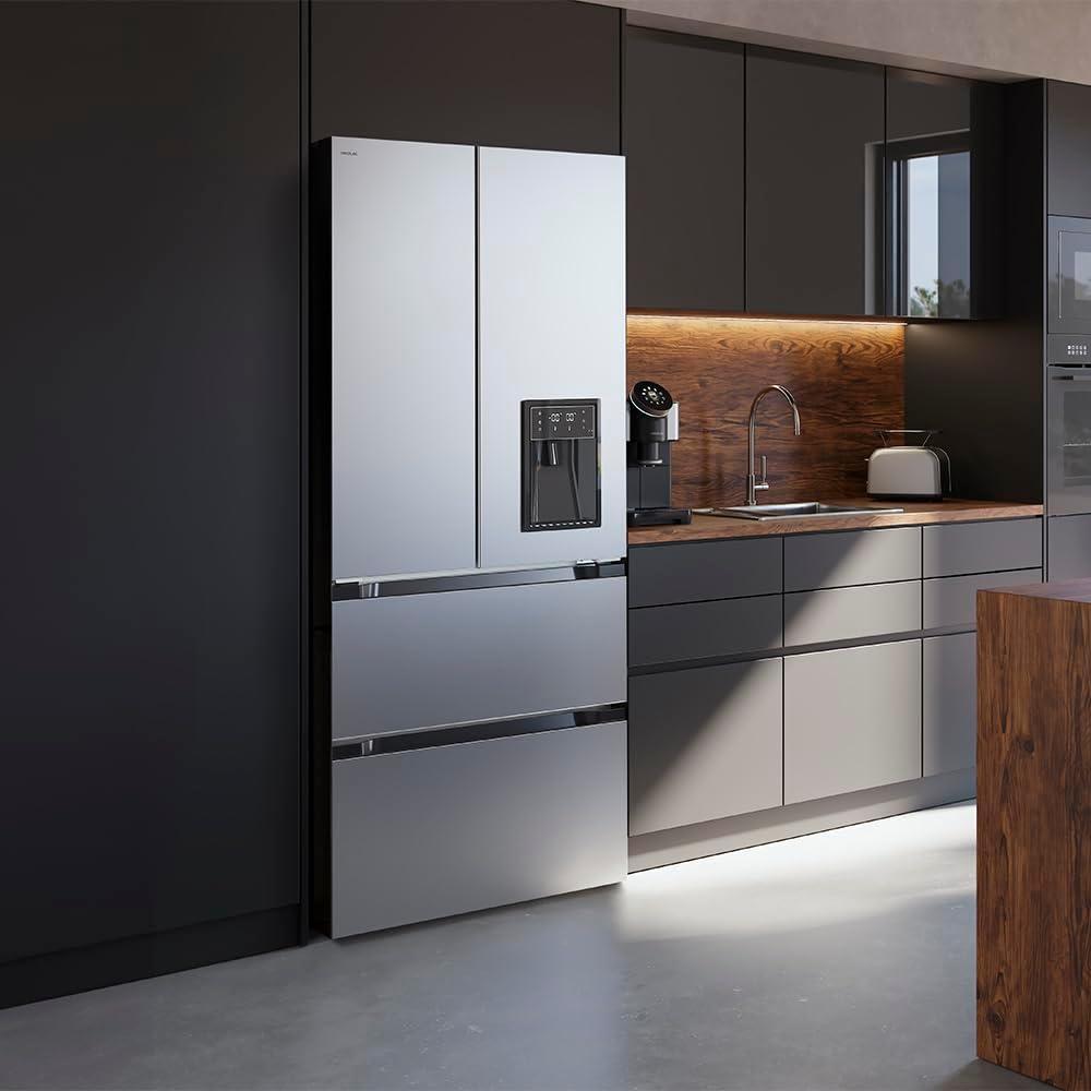 image:imageCecotec Rfrigrateur Double Porte en Inox avec Distributeur dEau de 510 L Bolero CoolMarket FD 510 WD Inox E 183 cm de Hauteur 84 cm de Largeur Moteur Inverter Plus NoFrost TotalInox Distributeur Deau