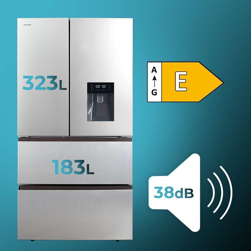 image:imageCecotec Rfrigrateur Double Porte en Inox avec Distributeur dEau de 510 L Bolero CoolMarket FD 510 WD Inox E 183 cm de Hauteur 84 cm de Largeur Moteur Inverter Plus NoFrost TotalInox Distributeur Deau