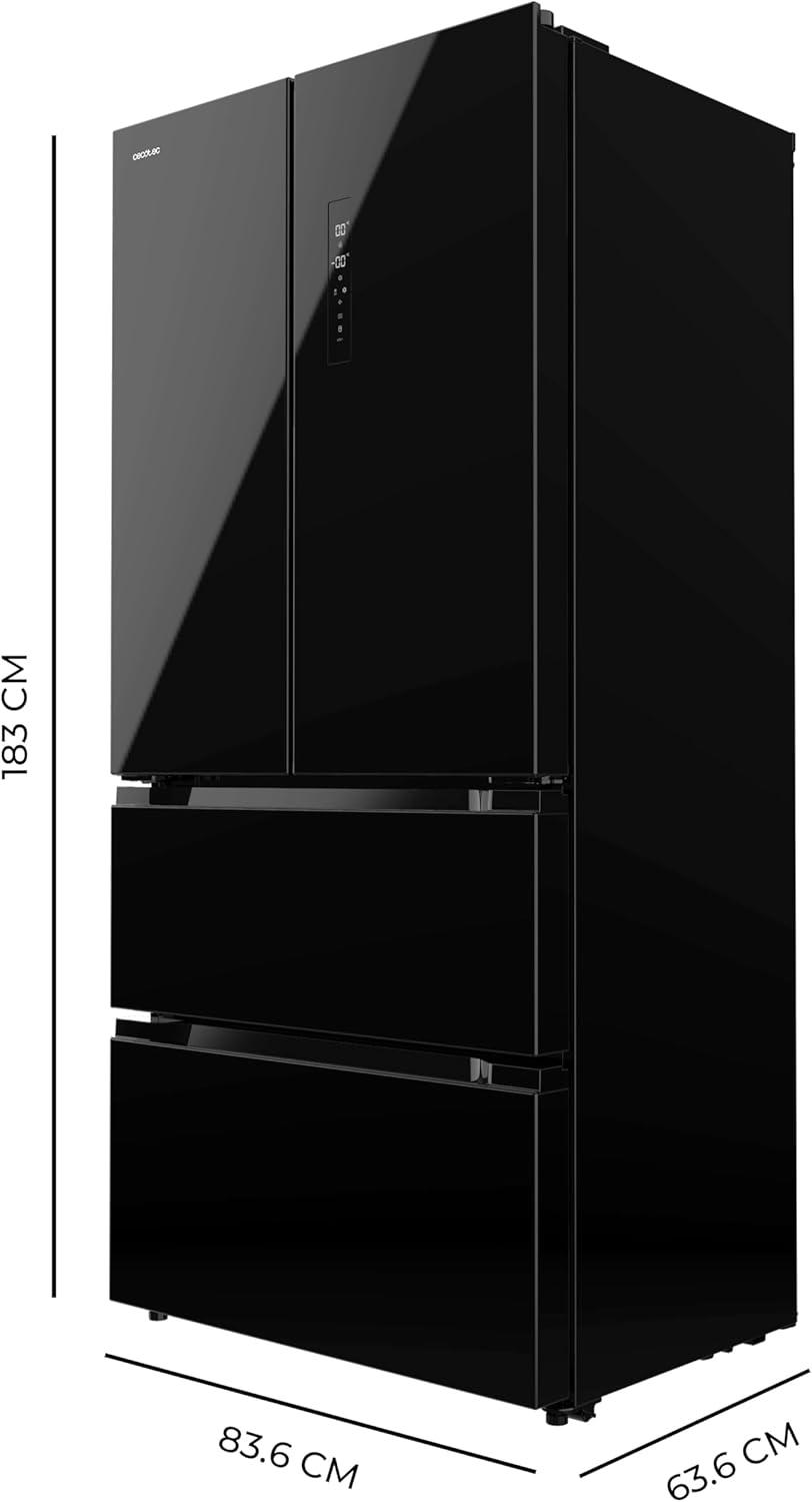 image:imageCecotec Rfrigrateur Double Porte en Inox avec Distributeur dEau de 510 L Bolero CoolMarket FD 510 WD Inox E 183 cm de Hauteur 84 cm de Largeur Moteur Inverter Plus NoFrost TotalBlack Glass