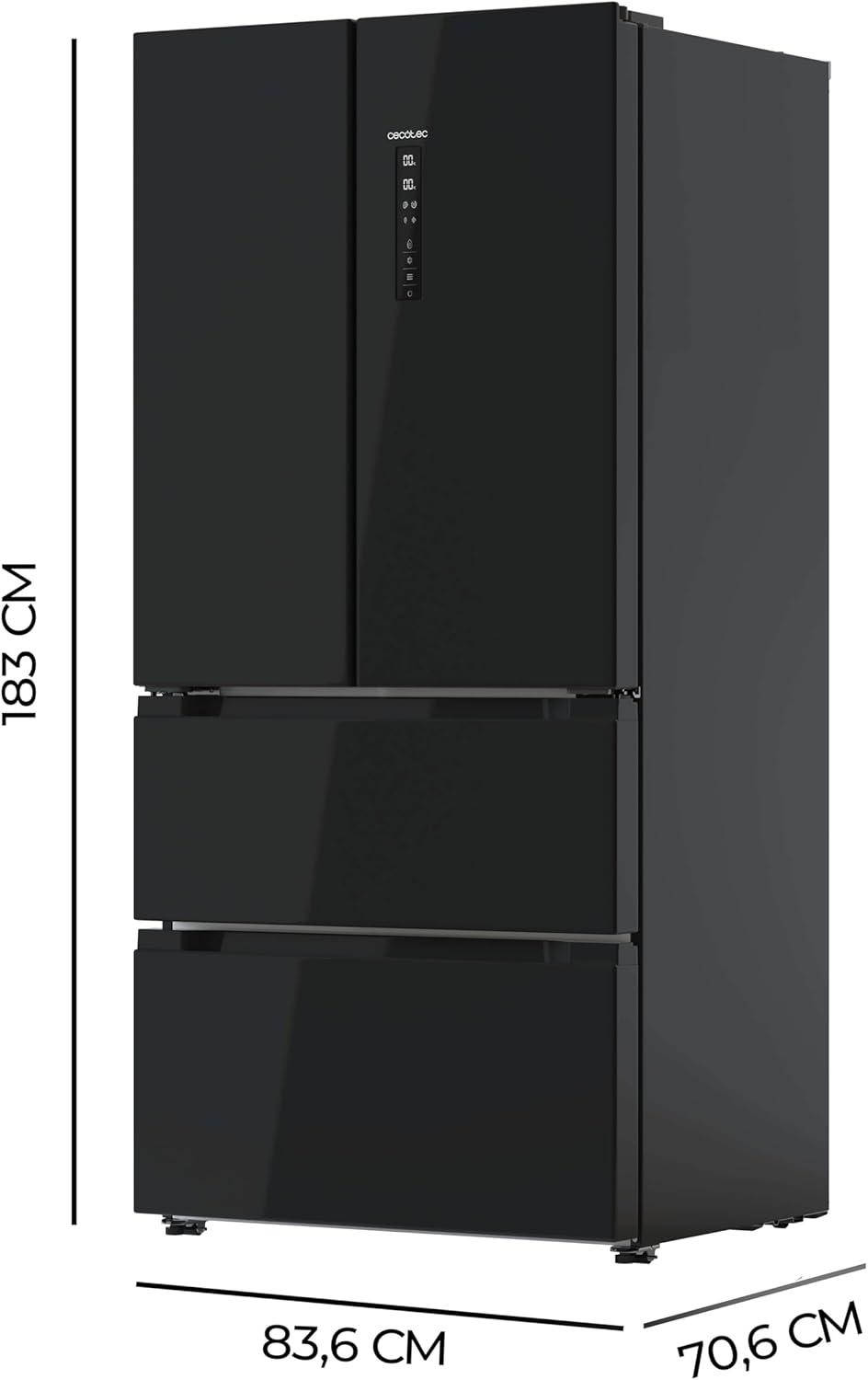 image:imageCecotec Rfrigrateur Double Porte en Inox avec Distributeur dEau de 510 L Bolero CoolMarket FD 510 WD Inox E 183 cm de Hauteur 84 cm de Largeur Moteur Inverter Plus NoFrost TotalBlack Glass