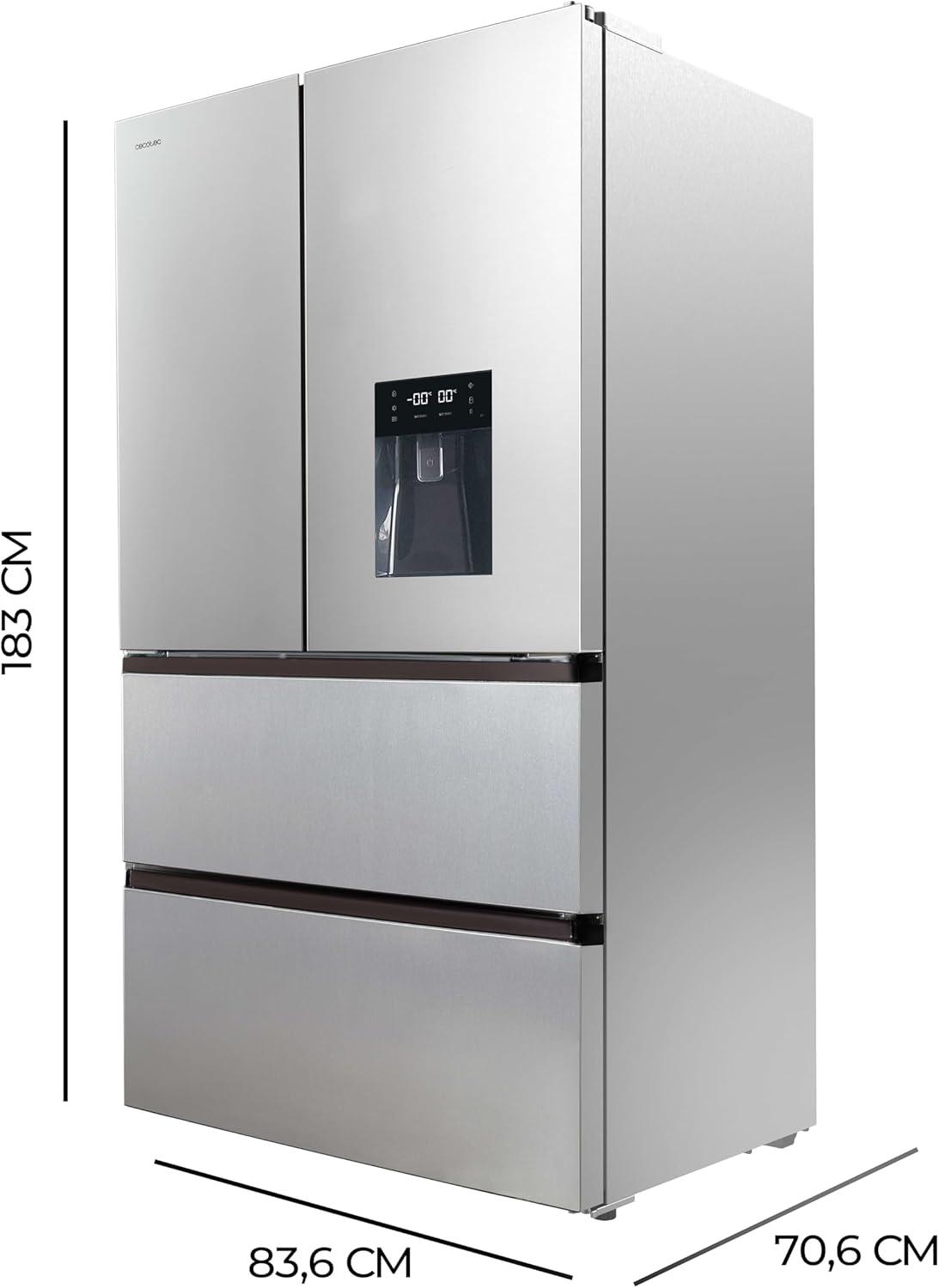 image:imageCecotec Rfrigrateur Double Porte en Inox avec Distributeur dEau de 510 L Bolero CoolMarket FD 510 WD Inox E 183 cm de Hauteur 84 cm de Largeur Moteur Inverter Plus NoFrost TotalInox Distributeur Deau