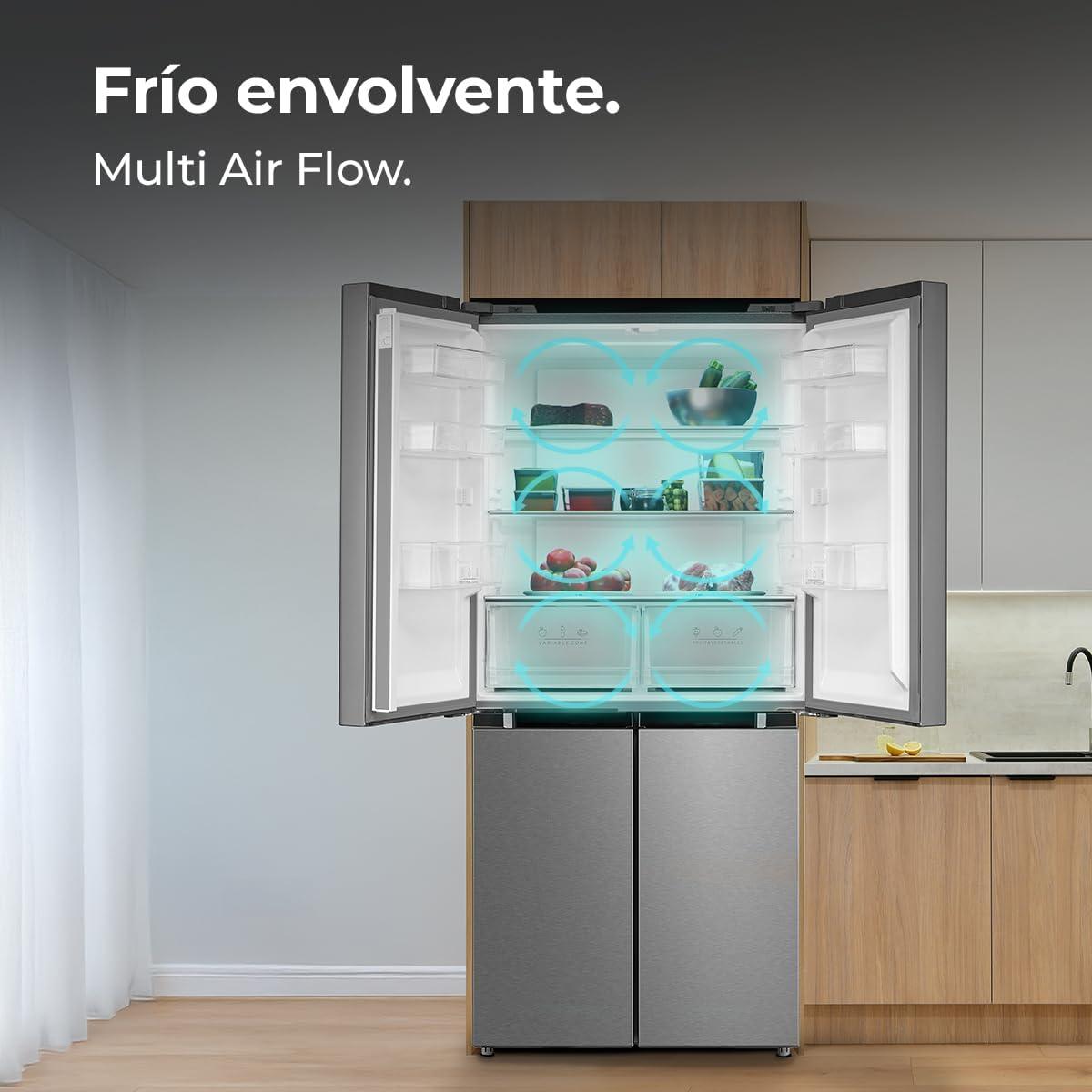 image:imageCecotec Rfrigrateur 4 Portes Total No Frost Bolero CoolMarket 4D 394 Inox E394 Litres Hauteur 170 cm et 70 cm Largeur Tiroir Temprature Variable Compresseur Inverter ATT AntibactrienInox