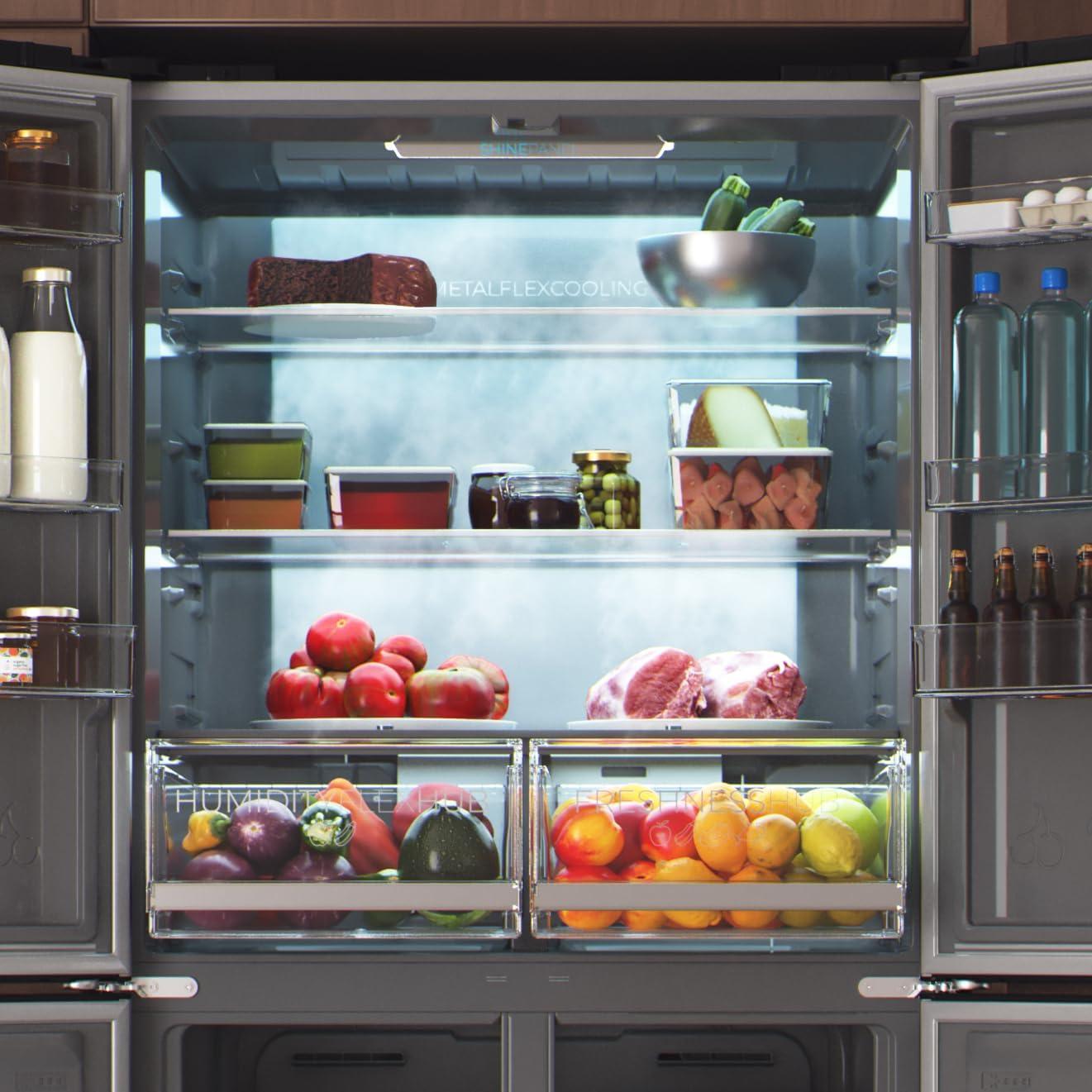 image:imageCecotec Rfrigrateur 4 Portes Total No Frost Bolero CoolMarket 4D 394 Inox E394 Litres Hauteur 170 cm et 70 cm Largeur Tiroir Temprature Variable Compresseur Inverter ATT AntibactrienInox