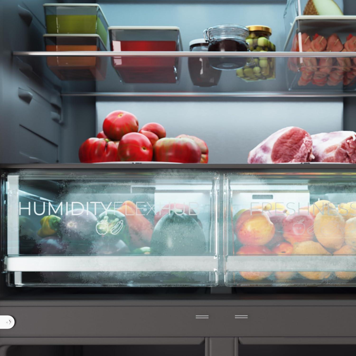 image:imageCecotec Rfrigrateur 4 Portes Total No Frost Bolero CoolMarket 4D 394 Inox E394 Litres Hauteur 170 cm et 70 cm Largeur Tiroir Temprature Variable Compresseur Inverter ATT AntibactrienNoir Verre
