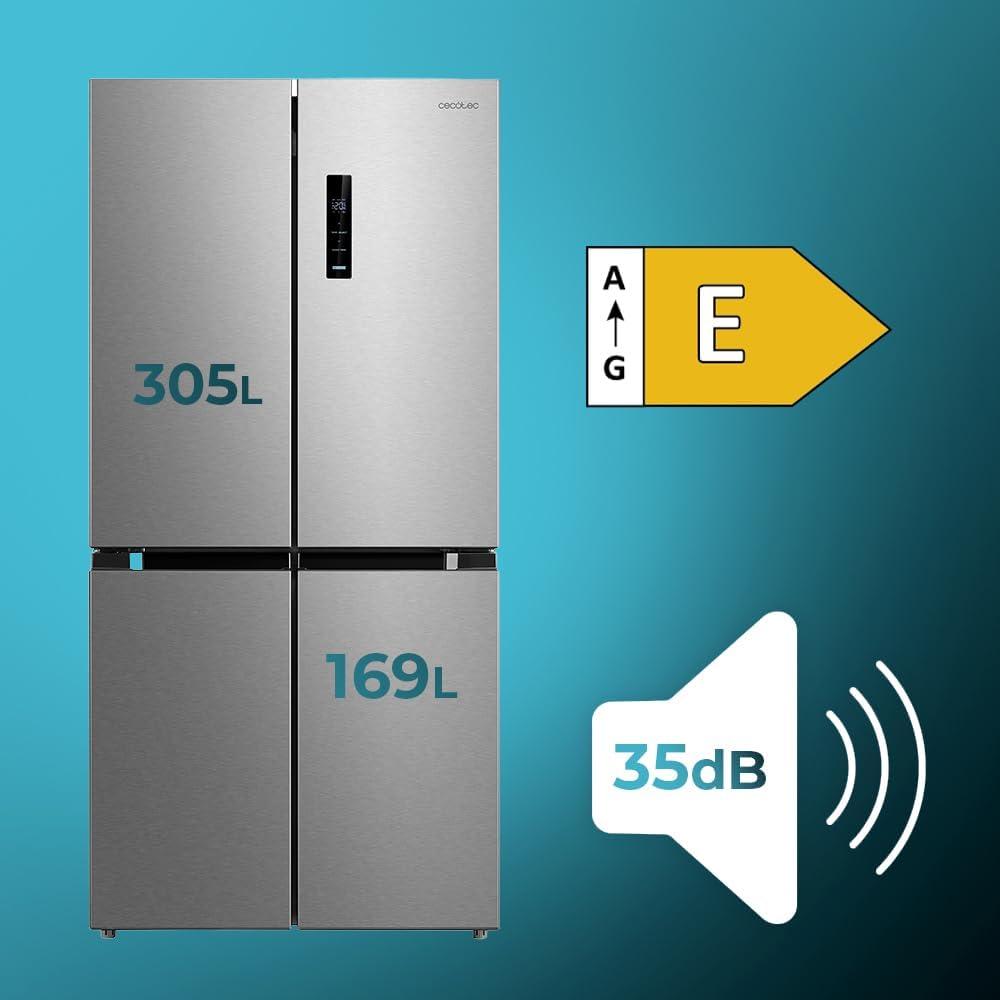 image:imageCecotec Rfrigrateur 4 Portes Total No Frost Bolero CoolMarket 4D 394 Inox E394 Litres Hauteur 170 cm et 70 cm Largeur Tiroir Temprature Variable Compresseur Inverter ATT AntibactrienInox