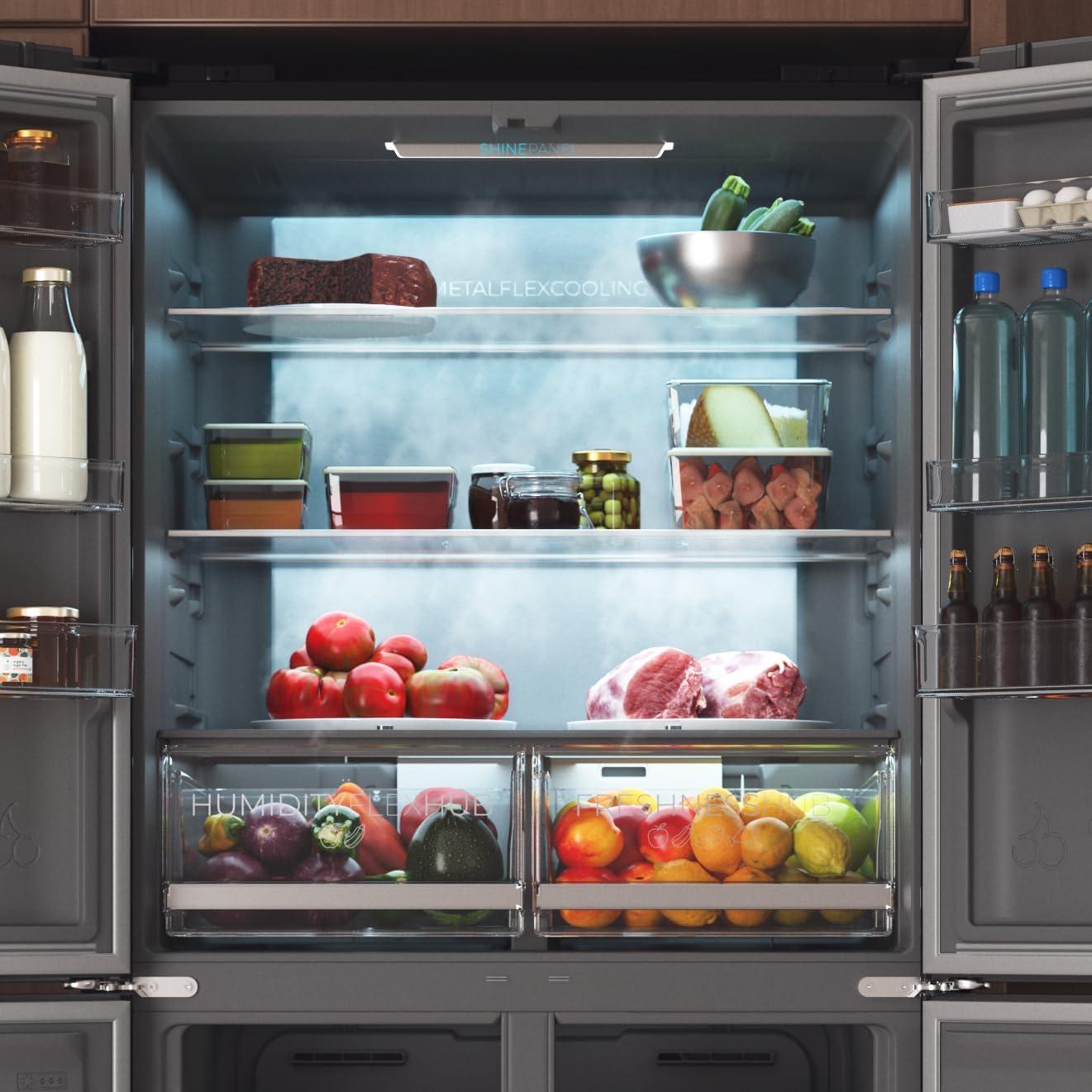 image:imageCecotec Rfrigrateur 4 Portes Total No Frost Bolero CoolMarket 4D 394 Inox E394 Litres Hauteur 170 cm et 70 cm Largeur Tiroir Temprature Variable Compresseur Inverter ATT AntibactrienNoir Verre