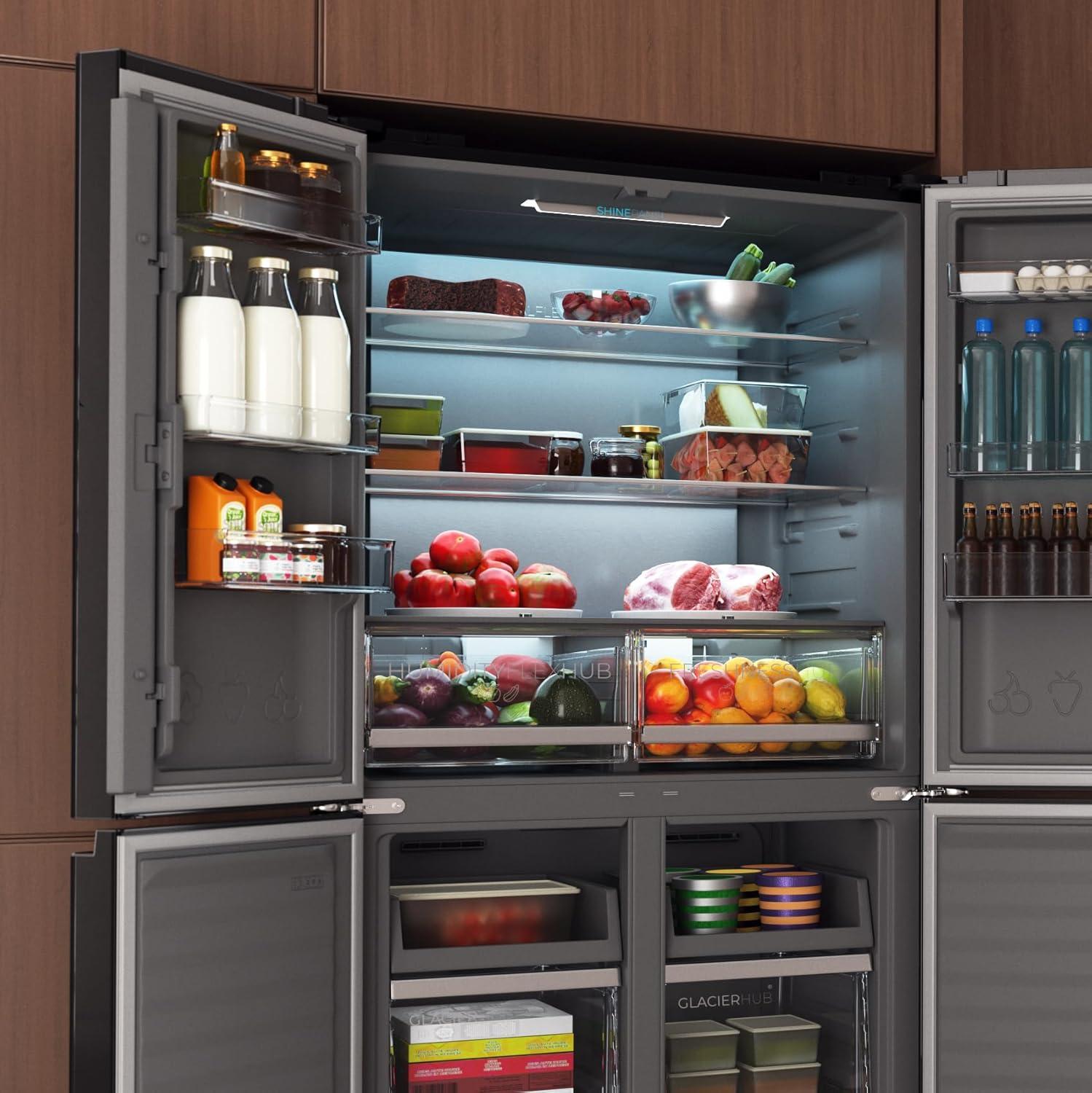 image:imageCecotec Rfrigrateur 4 Portes Total No Frost Bolero CoolMarket 4D 394 Inox E394 Litres Hauteur 170 cm et 70 cm Largeur Tiroir Temprature Variable Compresseur Inverter ATT AntibactrienNoir Verre