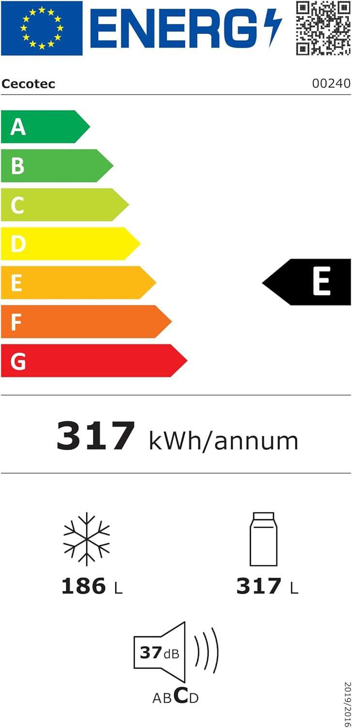 image:imageCecotec Rfrigrateur 4 Portes Total No Frost Bolero CoolMarket 4D 394 Inox E394 Litres Hauteur 170 cm et 70 cm Largeur Tiroir Temprature Variable Compresseur Inverter ATT AntibactrienNoir Verre
