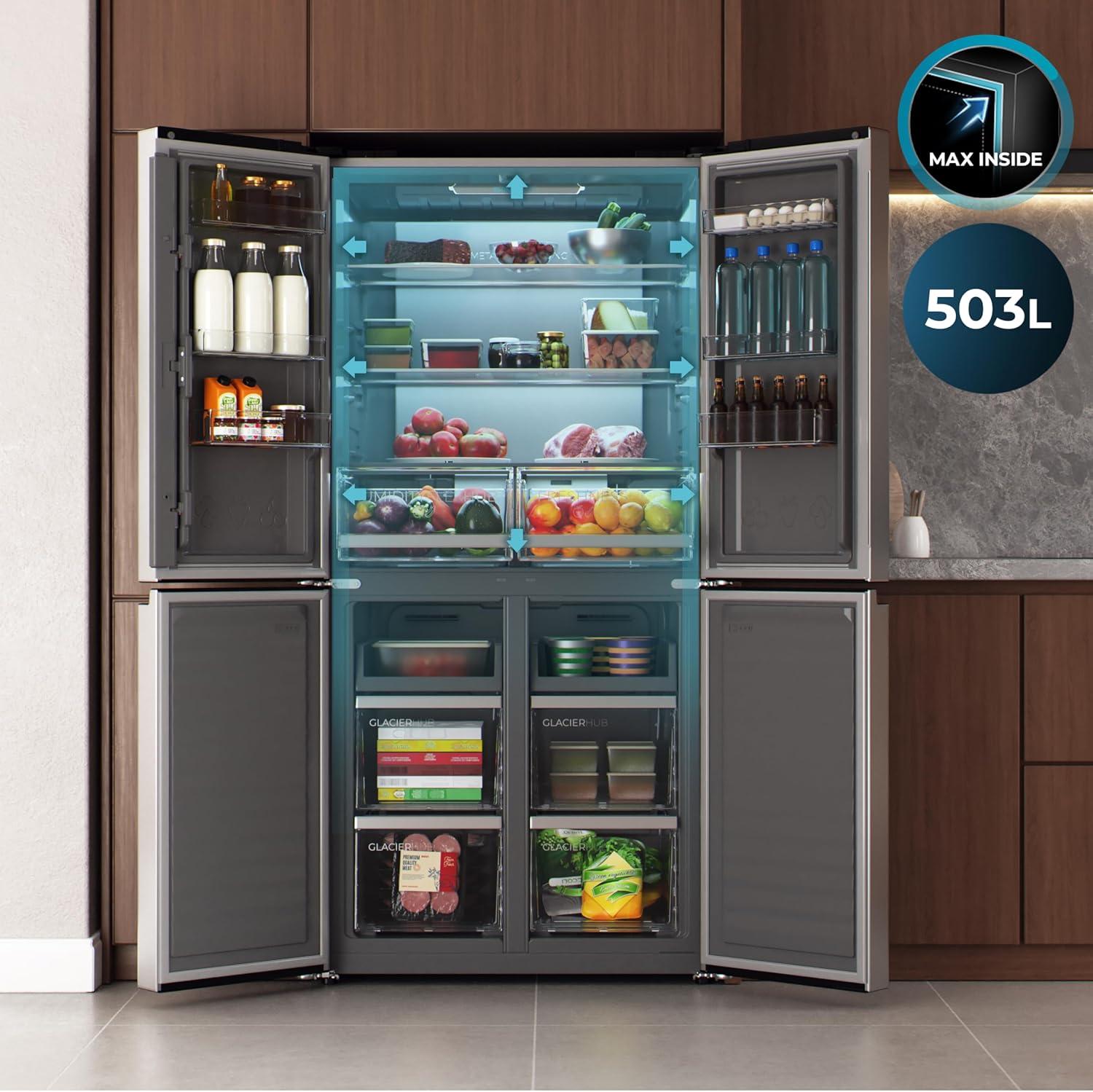 image:imageCecotec Rfrigrateur 4 Portes Total No Frost Bolero CoolMarket 4D 394 Inox E394 Litres Hauteur 170 cm et 70 cm Largeur Tiroir Temprature Variable Compresseur Inverter ATT AntibactrienInox