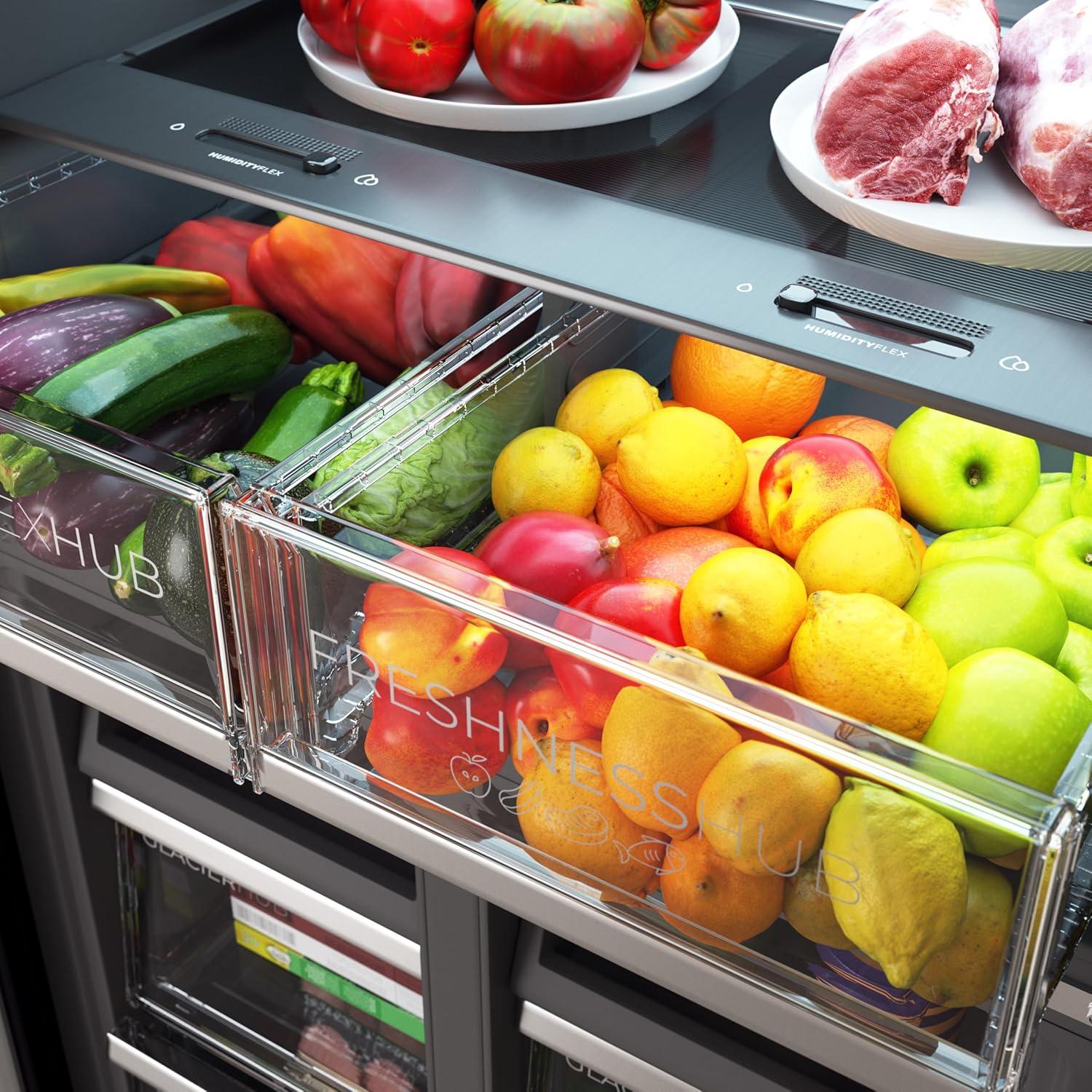 image:imageCecotec Rfrigrateur 4 Portes Total No Frost Bolero CoolMarket 4D 394 Inox E394 Litres Hauteur 170 cm et 70 cm Largeur Tiroir Temprature Variable Compresseur Inverter ATT AntibactrienNoir Verre